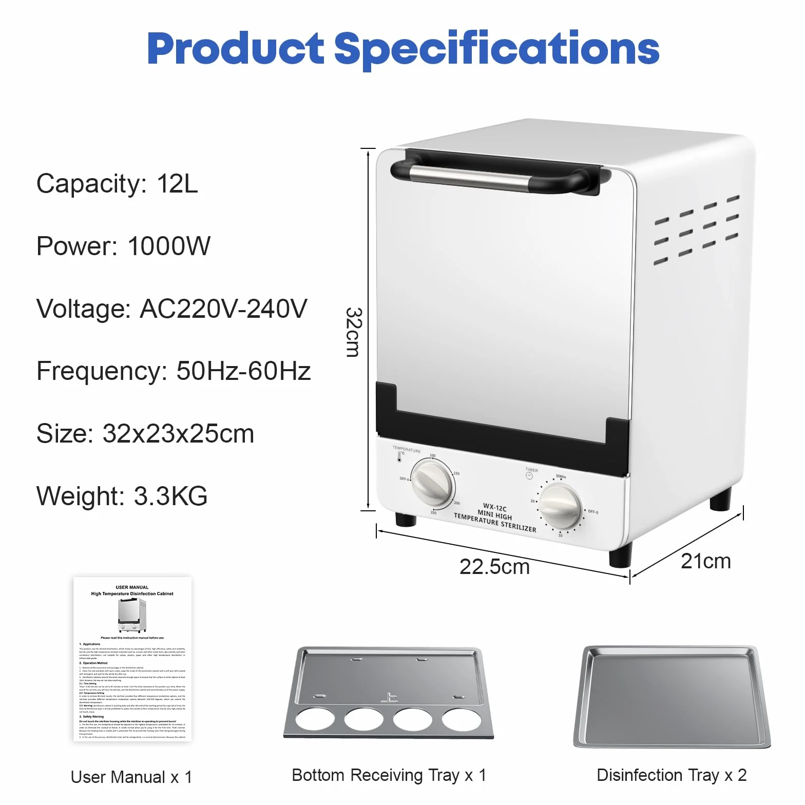 Xverycan Sterylizator gorącego powietrza, 1000 W, sterylizator na sucho 12 l, sterylizator do narzędzi do paznokci, narzędzi kosmetycznych, narzędzi fryzjerskich, salonów kosmetycznych
