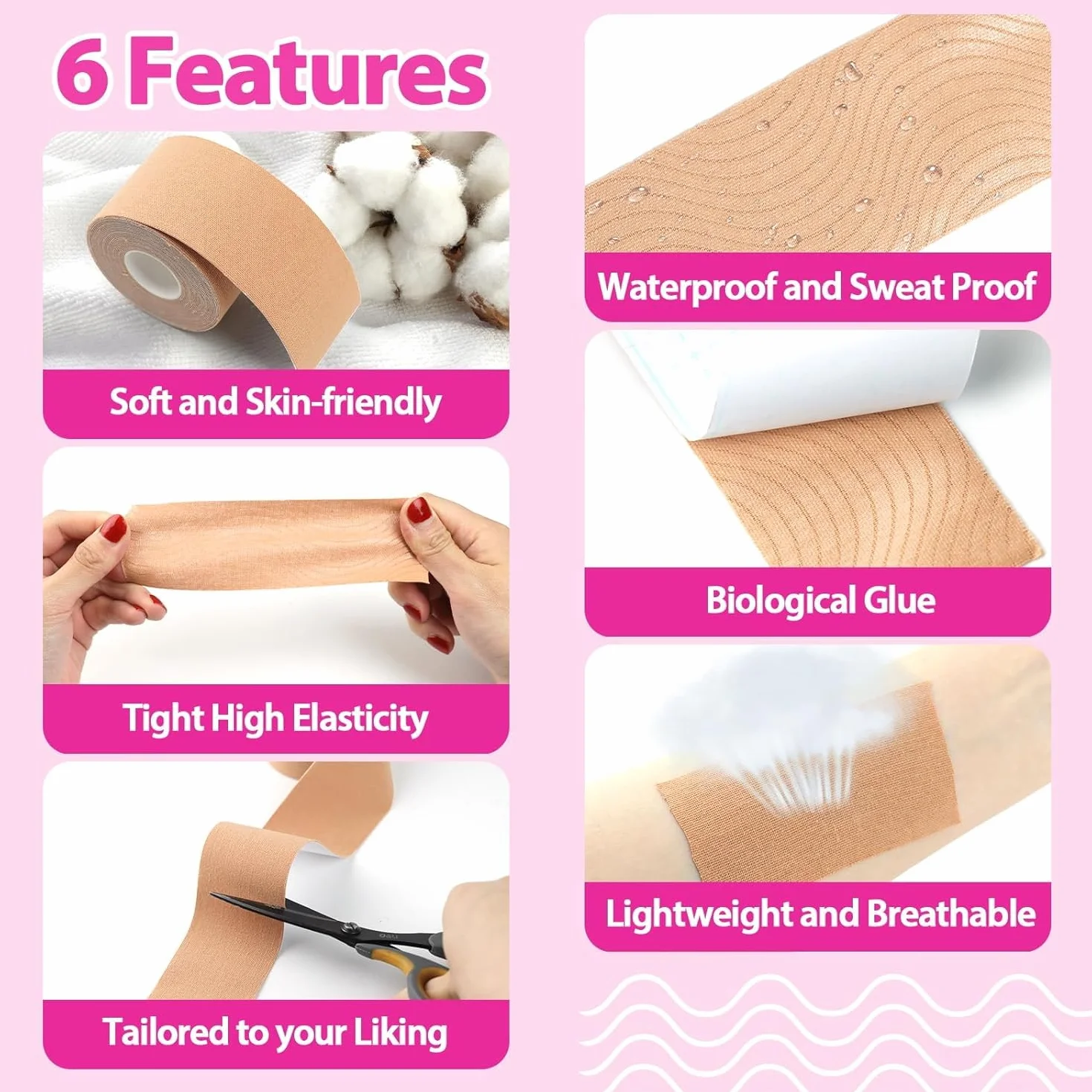 Boob Tape, Boobtape Lift Tape, Invisible Breast Support Self-Adhesive Bra Tape,Waterproof Sweat-Proof Bob Tape for Large Breasts Lift A-G Cup（Nude）