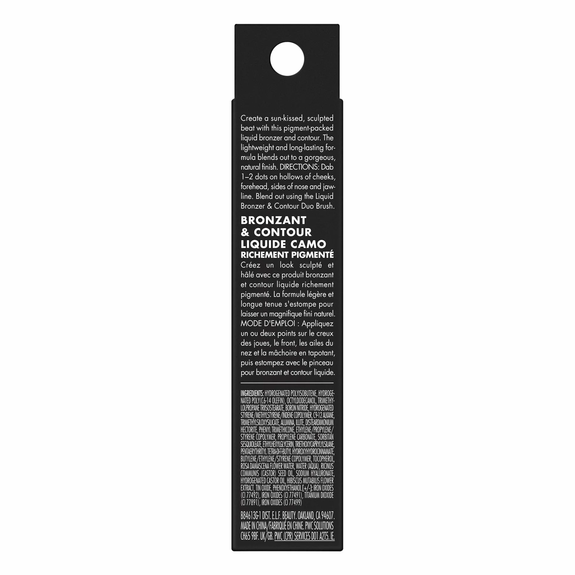 e.l.f. Camo Liquid bronzer i kontur, wysoko pigmentowany, naturalny blask, widoczna tekstura, trwała, zaokrąglony aplikator, wegański, nietestowany na zwierzętach, 5 średni