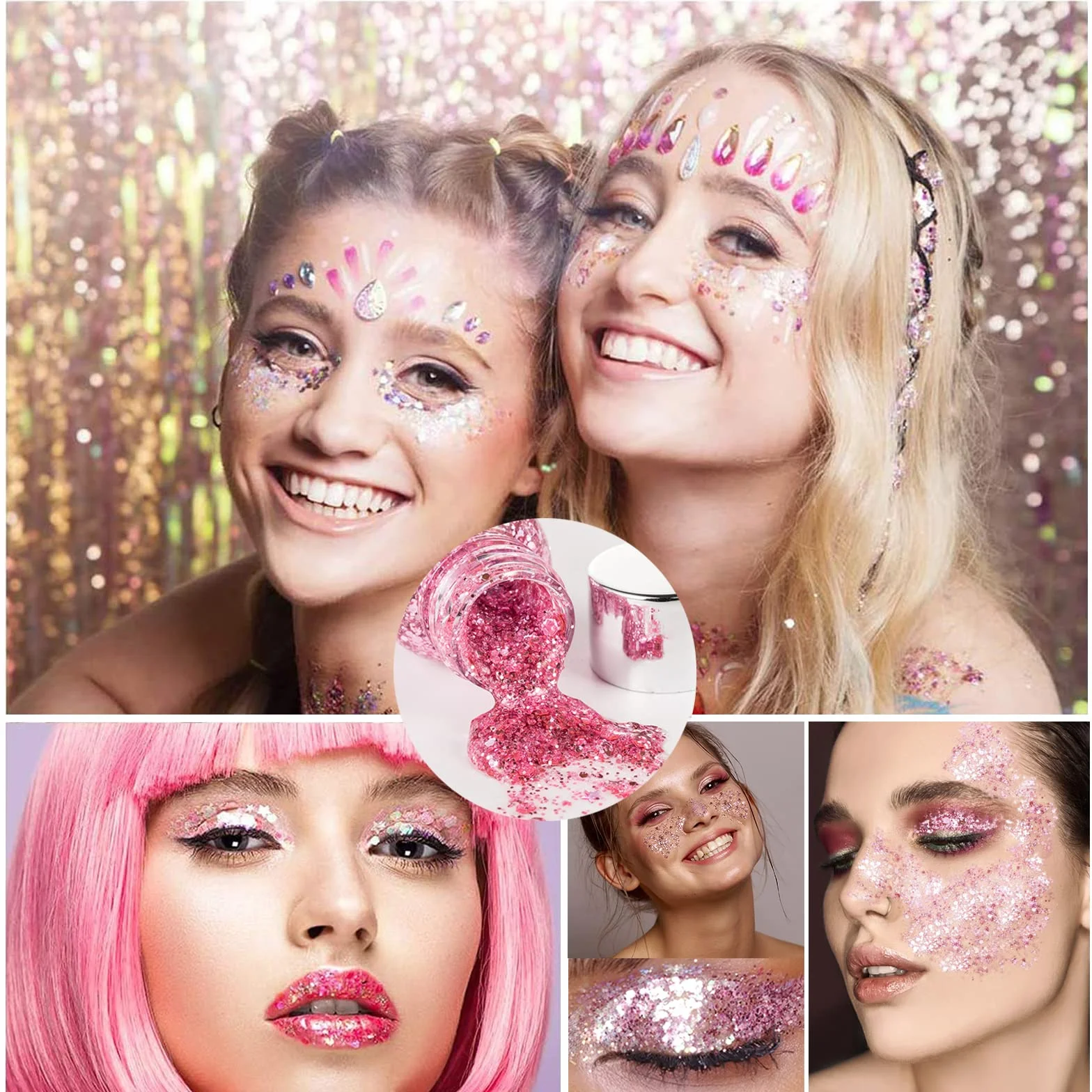 Żel brokatowy do ciała różowy chunky Glitter Lasting Sparkling DIY