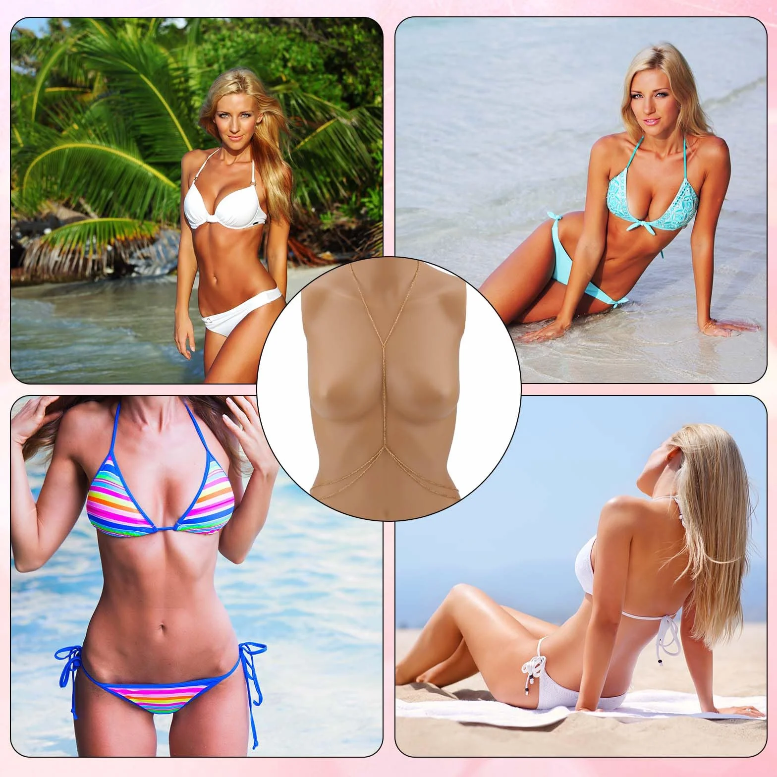Mikovivi Złote Łańcuszki na Ciało, Seksowne Łańcuch na Talię Brzuch Biżuteria Biustonosz Bikini dla Kobiet Impreza Plażowa Bikini Bal Maturalny Akcesoria do Klubu Nocnego