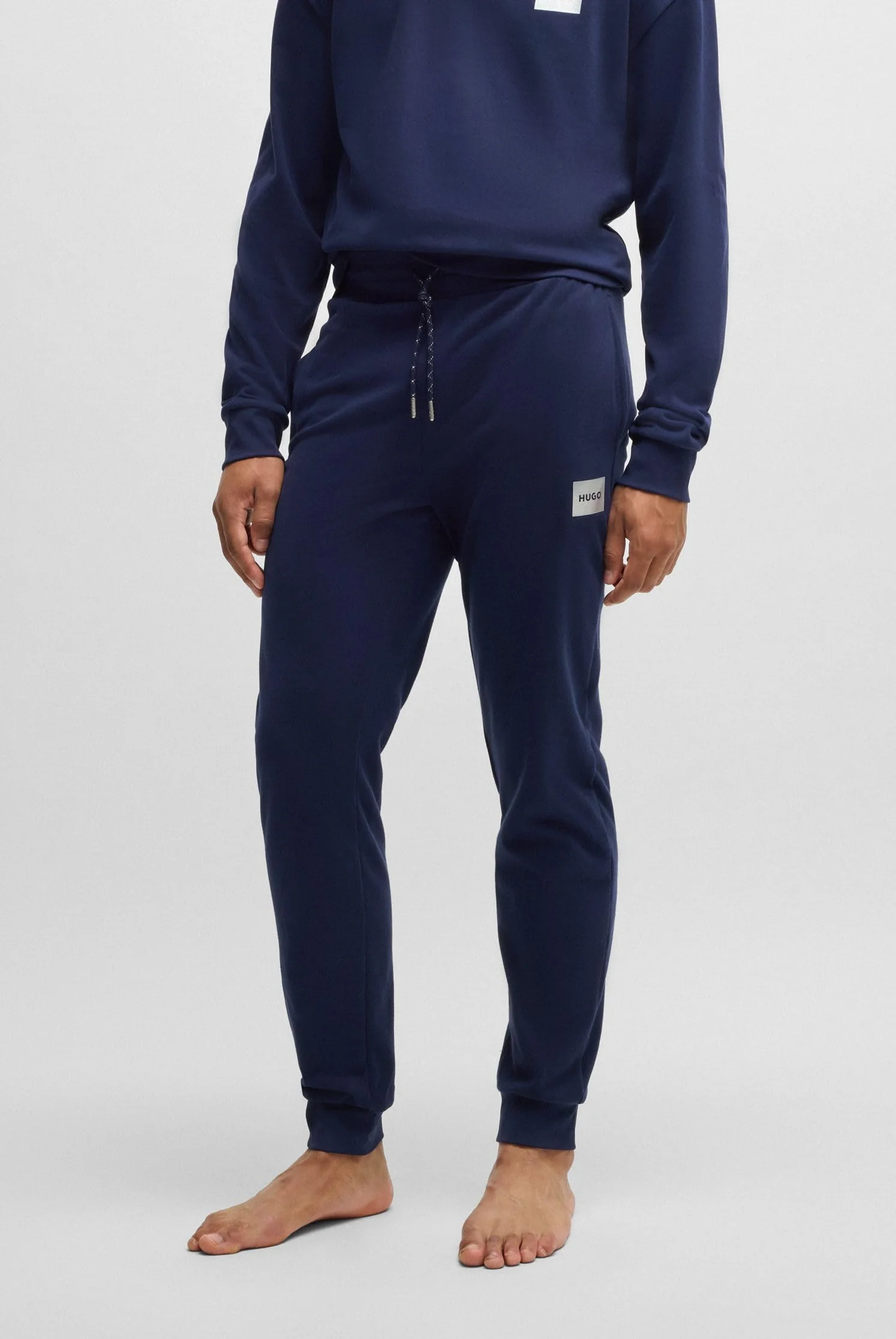 HUGO Srebrne Spodnie Z Logo - Spodnie Loungewear_Pant Mężczyźni