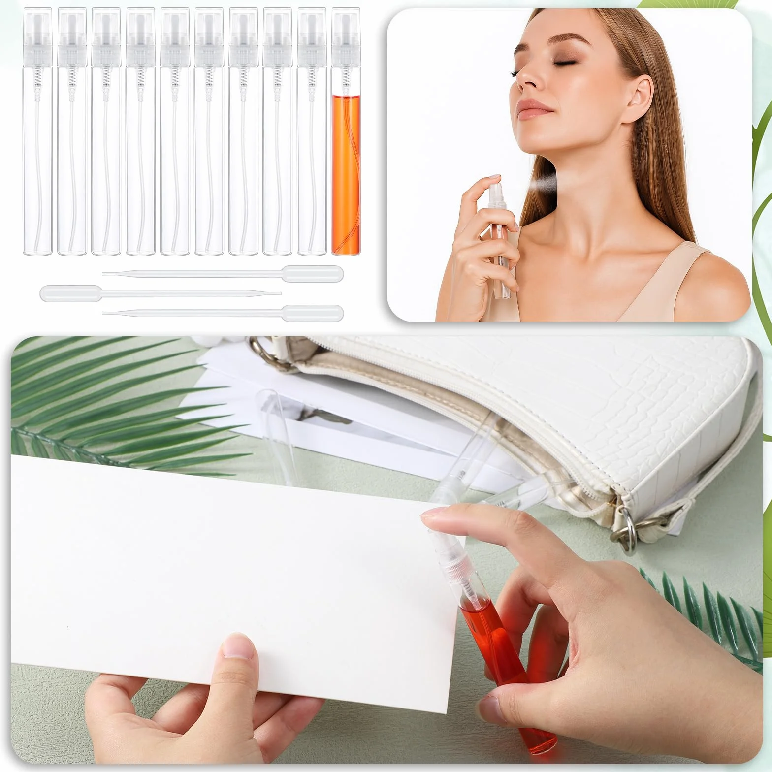 Prasacco - Małe butelki z rozpylaczem, 10 sztuk, 10 ml, przezroczyste, ze słomkami do napełniania, do perfum i podróży