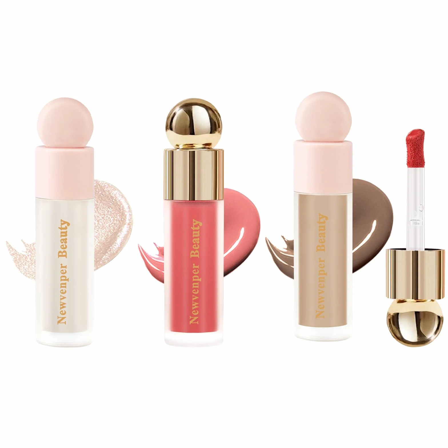 Newvenper Krem, bronzer + rozświetlacz + róż, z pędzelkiem do twarzy, długotrwały i gładki, róż, rozświetlacz i bronzer do konturowania w płynie