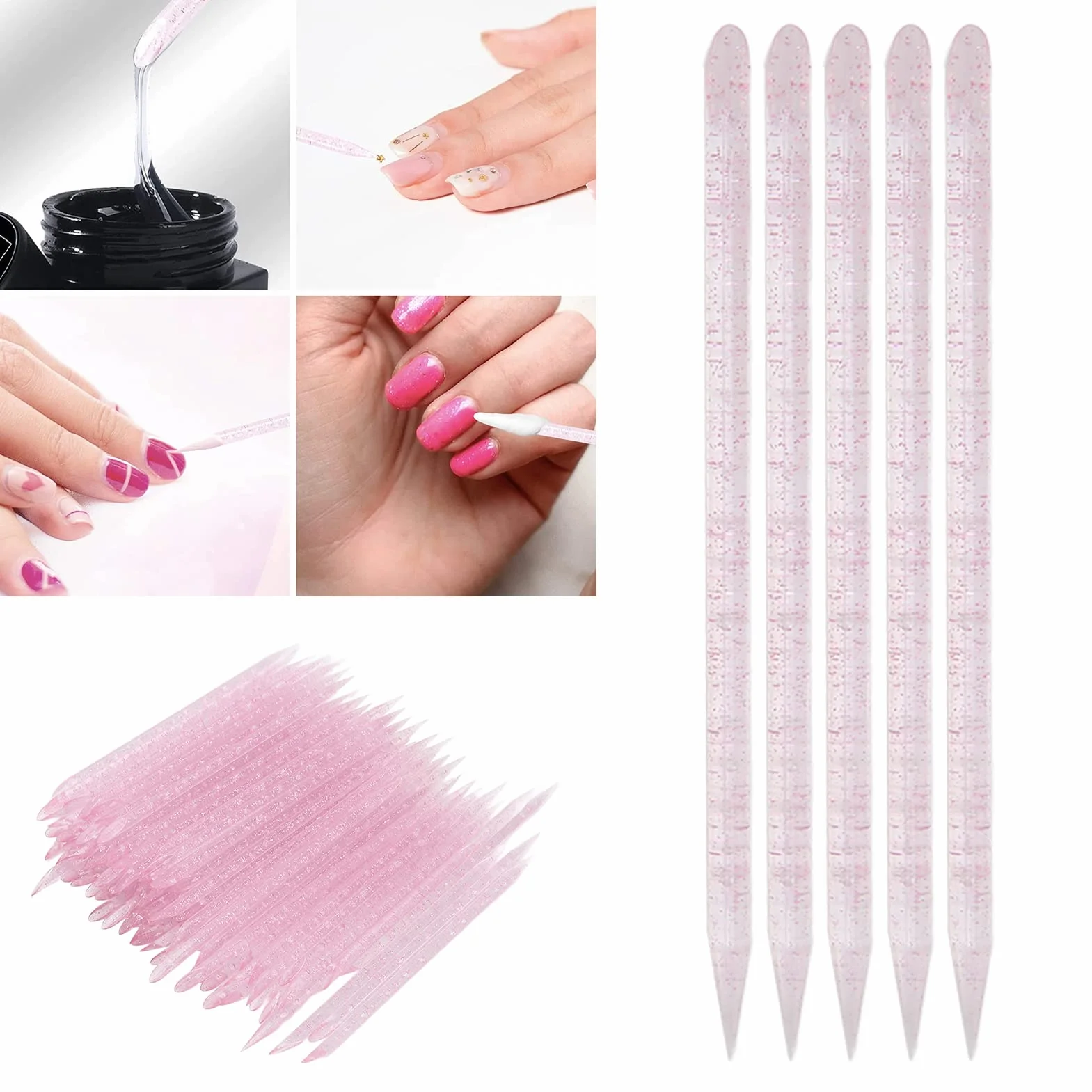 Jednorazowy Odpychacz do Skórek, Praktyczny Plastikowy Sztyft do Manicure i Pedicure, 100 Sztuk do Salonu Stylizacji Paznokci do Technik Zdobienia Paznokci w Domu (PINK)