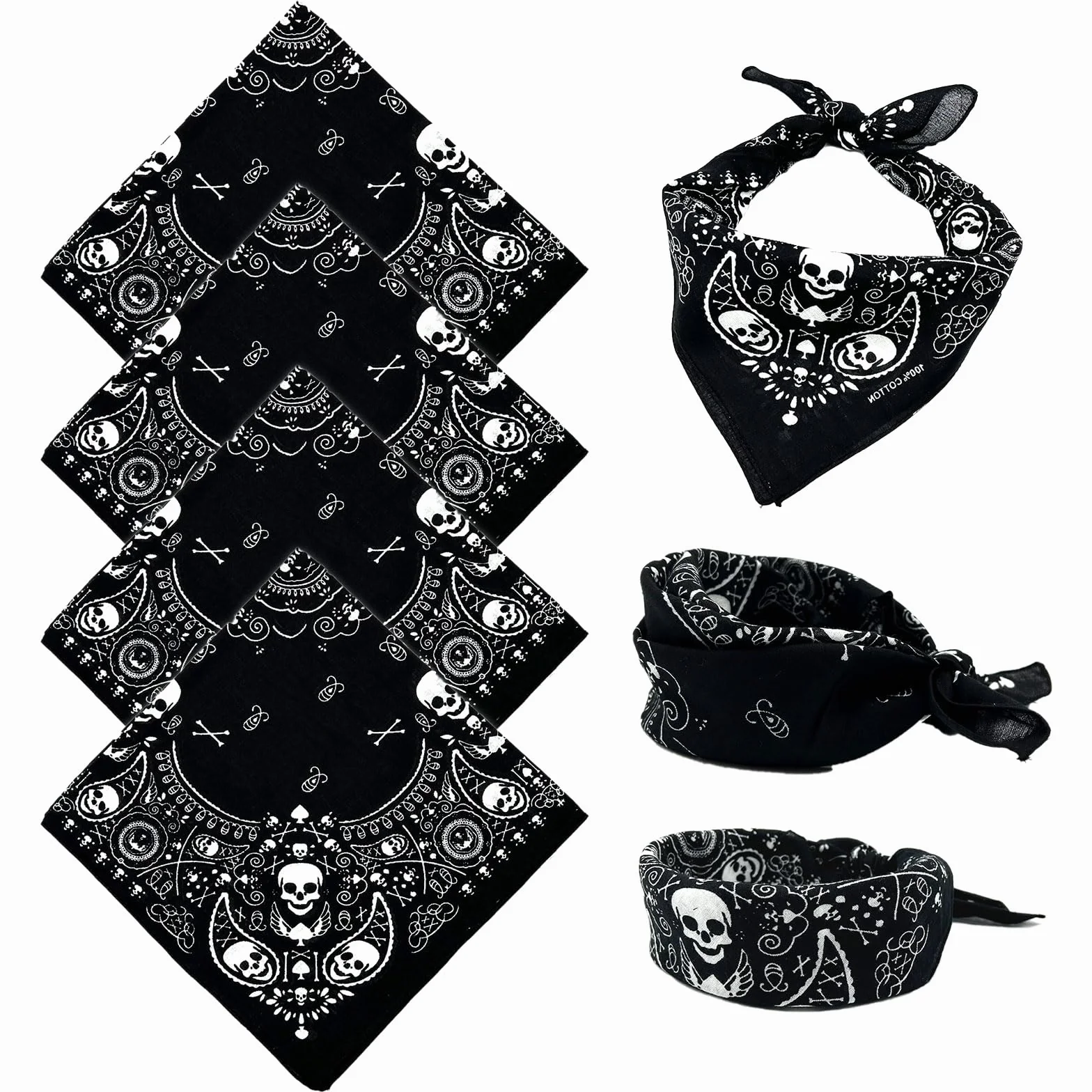 Czarna bandana z czaszką bandana, unisex bandana piracka Paisley, szalik na głowę, szaliki na szyję, stylowa kowbojska opaska na głowę, chusteczka, śliniak, impreza, nakrycie głowy na