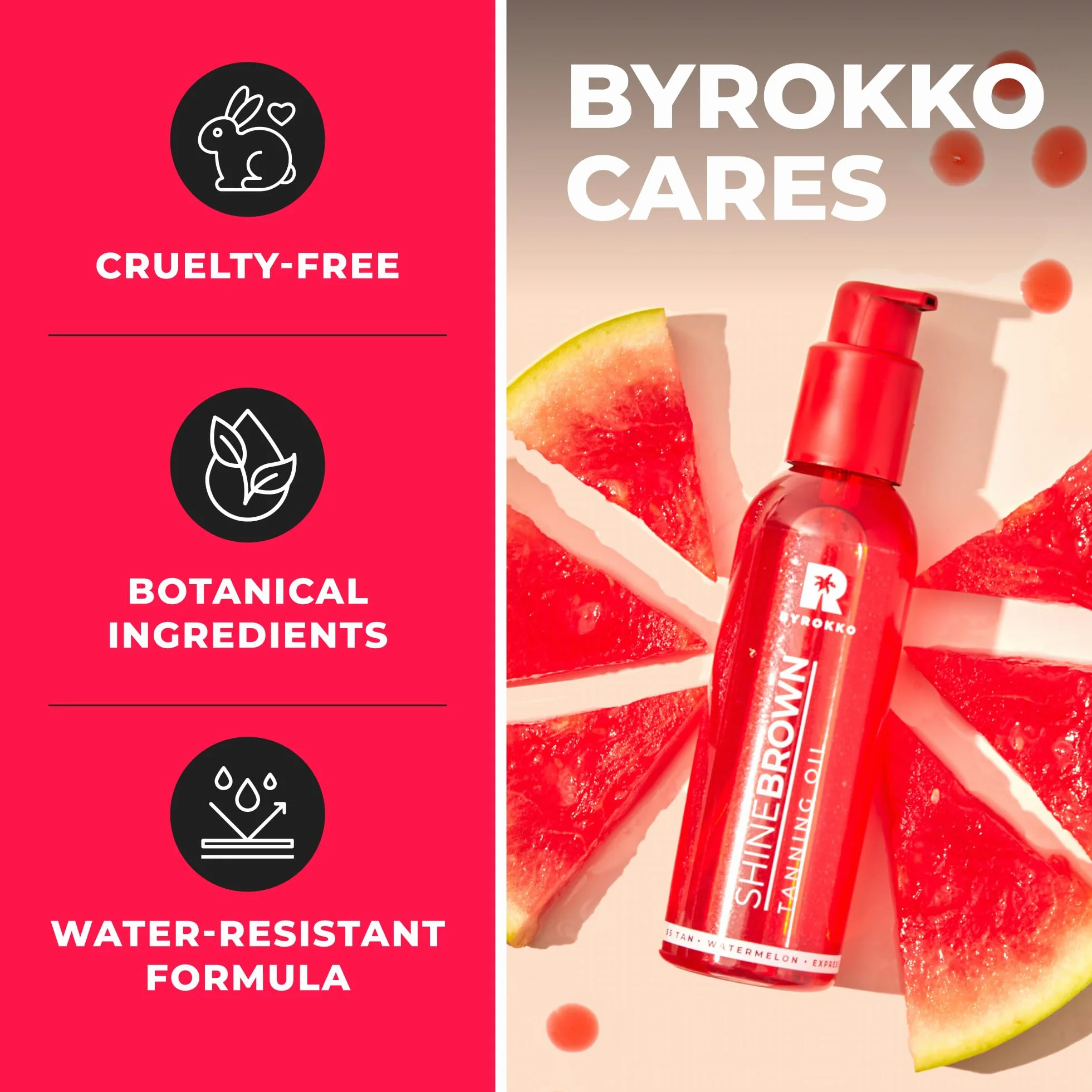 BYROKKO Olejek do opalania Shine Brown Watermelon (145 ml), Olejek do opalania do stosowania na słońcu i w solarium, Super aktywny olejek dla maksymalnego opalenia