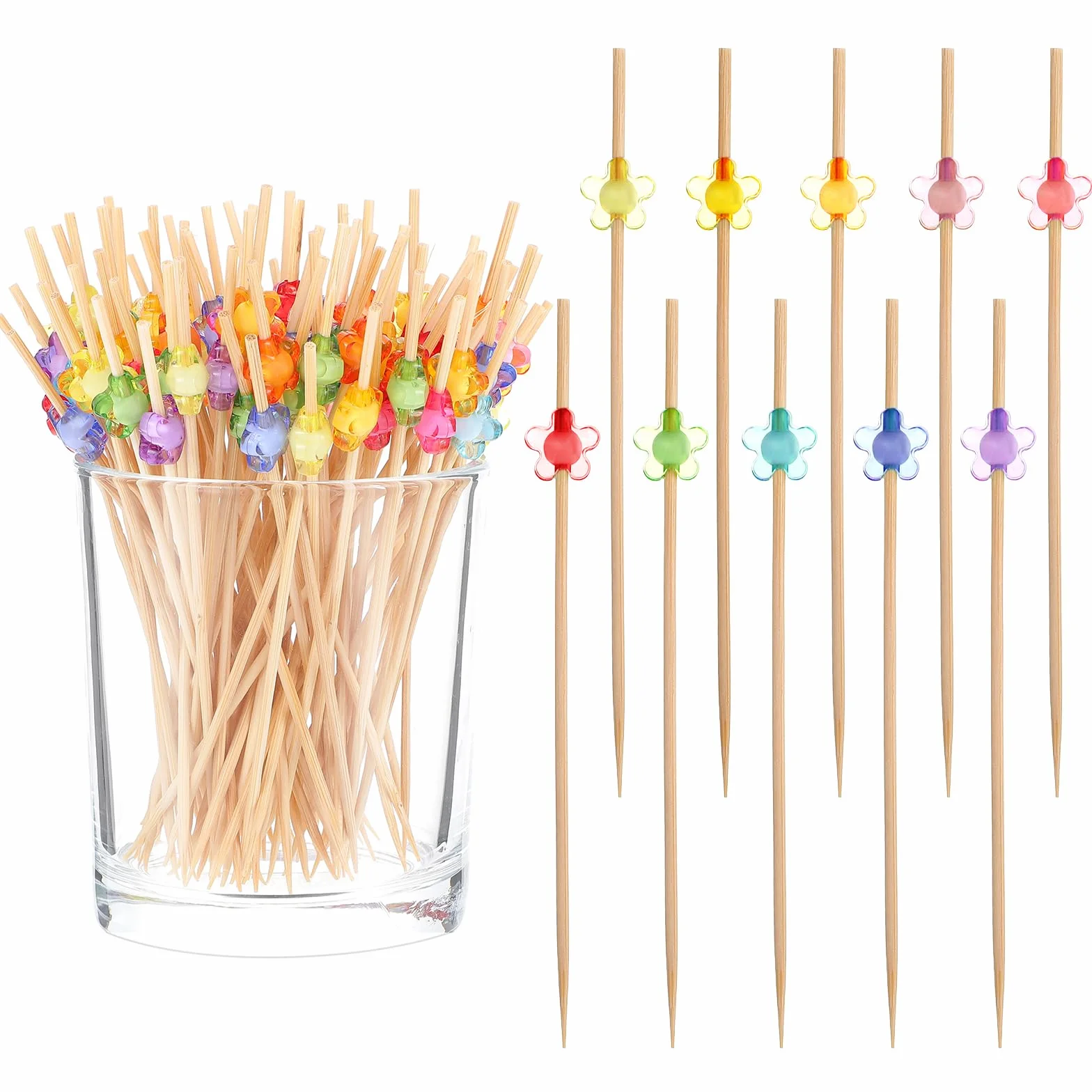 100 sztuk szaszłyków koktajlowych, 12cm Drewniane szaszłyki koktajlowe, urocza drewniana dekoracja wykałaczek, szaszłyki przekąski na przyjęcie z ciastem barowym i szaszłyk owocowy prezent