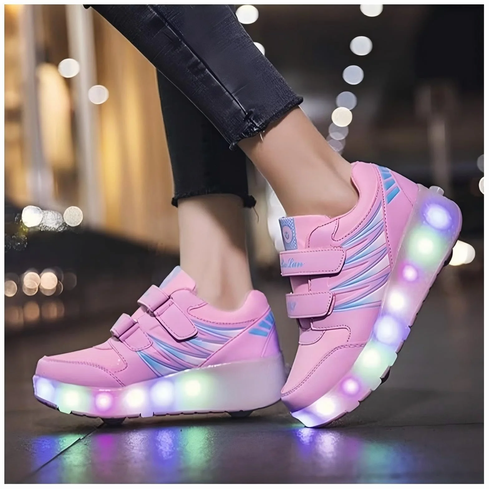 Dziecięce buty z kółkami podświetlane LED Sneakersy z akumulatorem USB Podwójne koło Outdoor Skateboard
