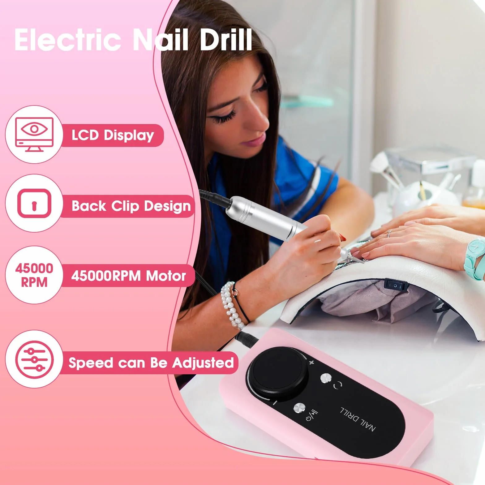Elektryczna frezarka do paznokci, 45 000 obr./min, elektryczny pilnik do paznokci żelowych, ładowany, przenośny zestaw do manicure, elektryczny, 2000 mAh, USB, elektryczny pilnik do paznokci żelowych