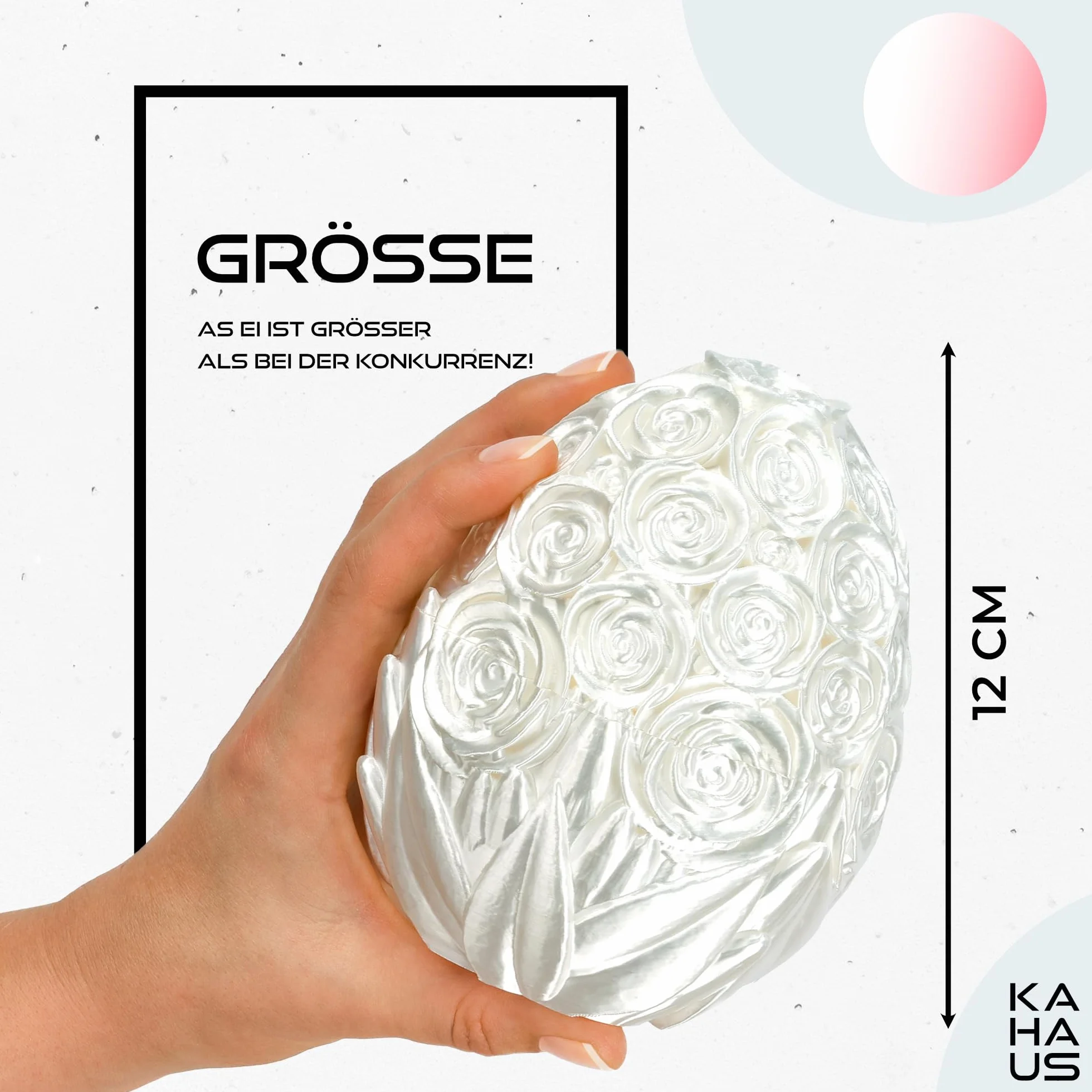 Smok 3D w jajku – 33 cm, figurka dekoracyjna i kolekcjonerska z jajkiem 12 cm, biało-różowy smok fantasy z kwiatem, ruchoma figurka kolekcjonerska