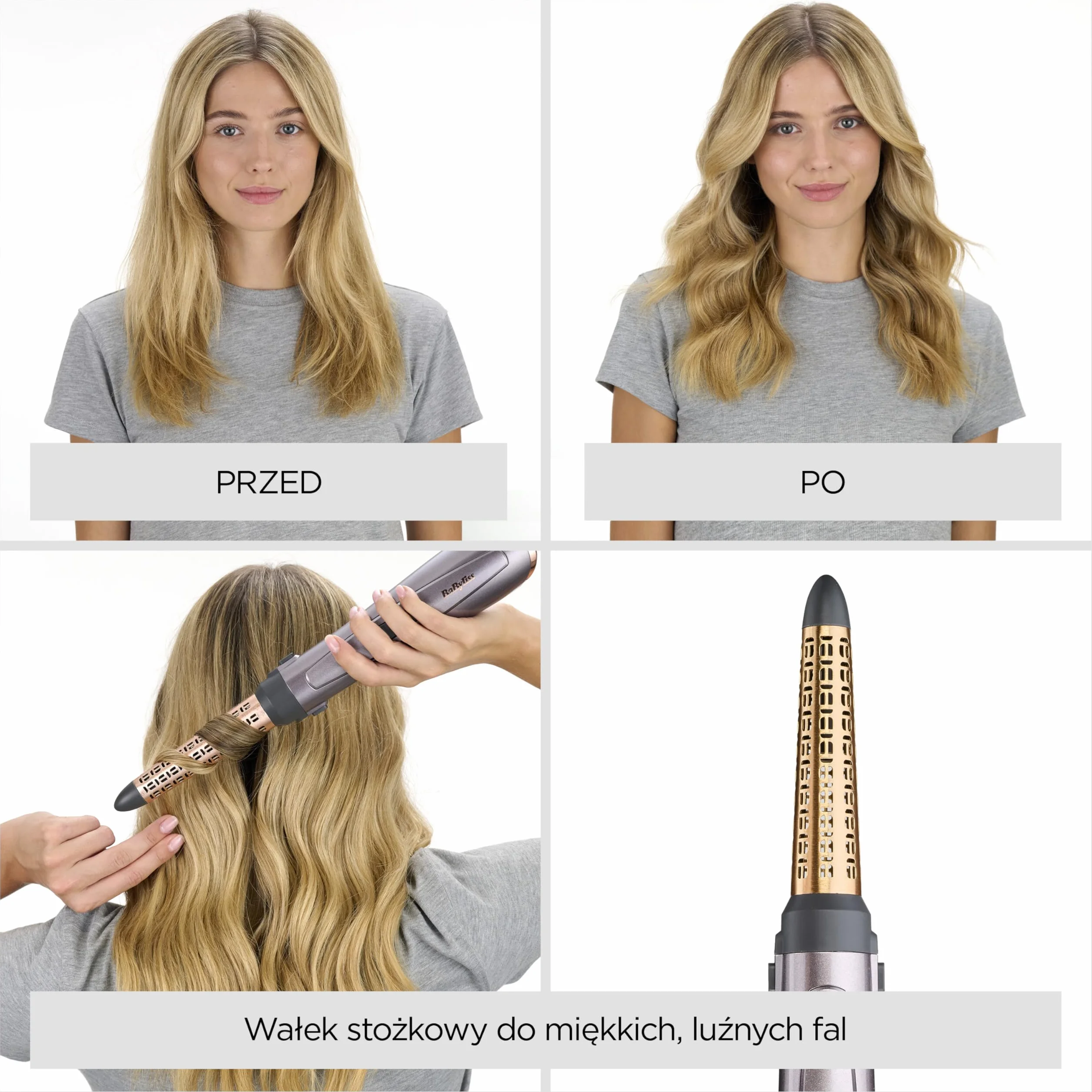 BaByliss Air Styler 1000W - wielofunkcyjna suszarka do włosów, nadająca objętość i lokówka, zaawansowany system jonizacji, kręcenia włosów, 4 nakładki, miedziano-szary, AS136E