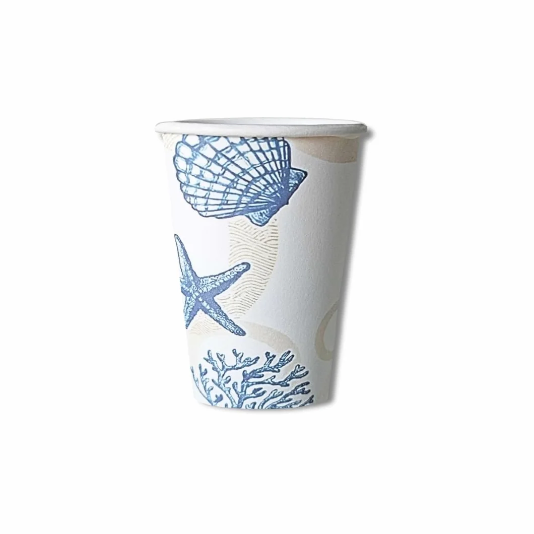 MAQA Papierowe kubki 200 ml - Sea Shell - 50 sztuk - Ekologiczne i biodegradowalne jednorazowe kubki - idealne na kawę, wodę, urodziny i imprezy