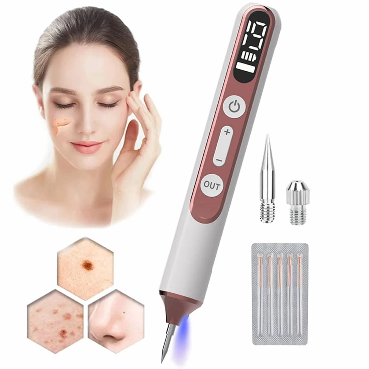 Plasma Pen Mole Remover 19 poziomów intensywności LED z wymienną igłą do twarzy i ciała