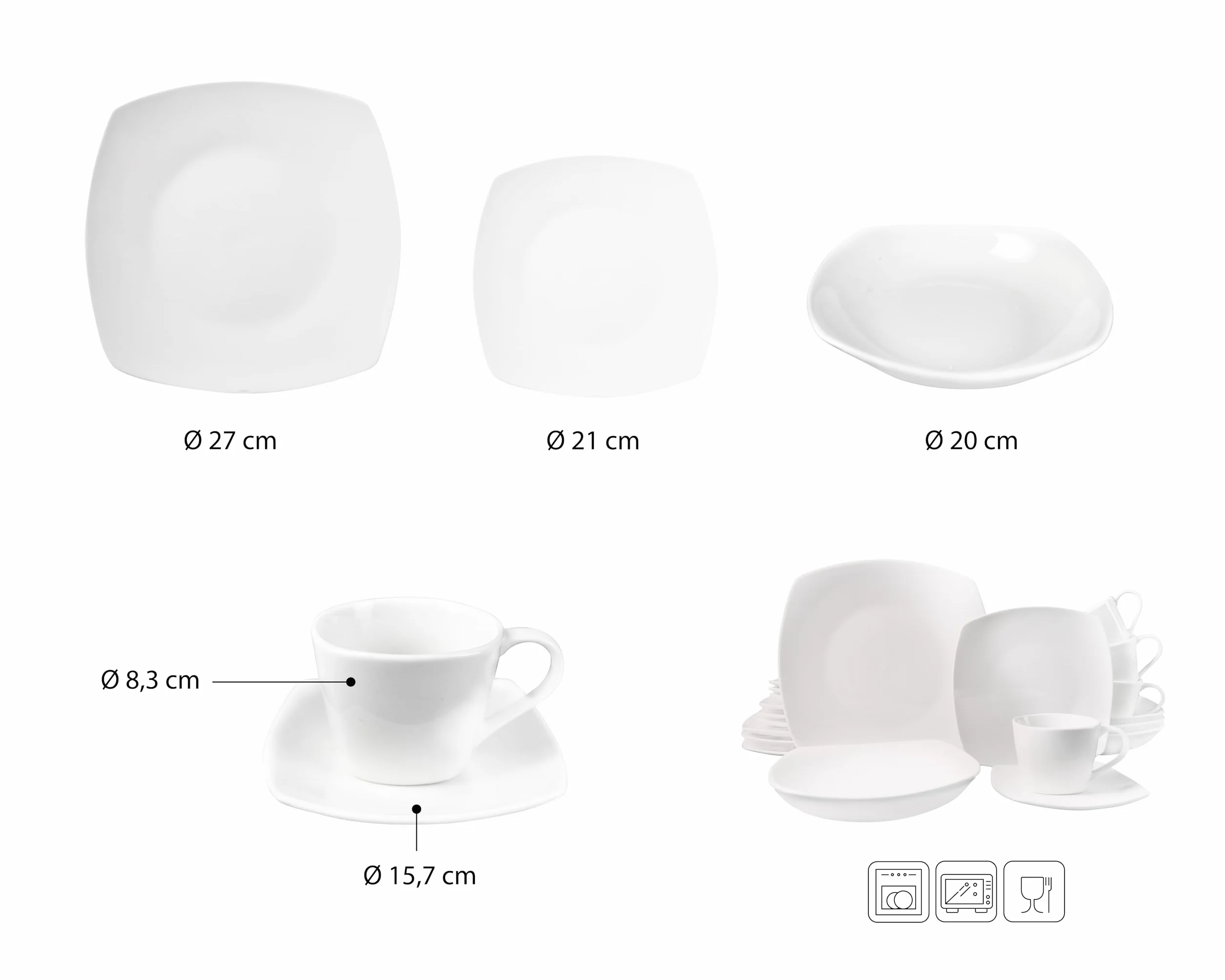 ECHTWERK 30-częściowy serwis kombi "Classic", nowoczesne wzornictwo, elegancki biały zestaw naczyń z porcelany z 6 talerzami obiadowymi, 6 x talerzykami dodatkowymi, 6 x talerz do zupy, 6 x filiżanka