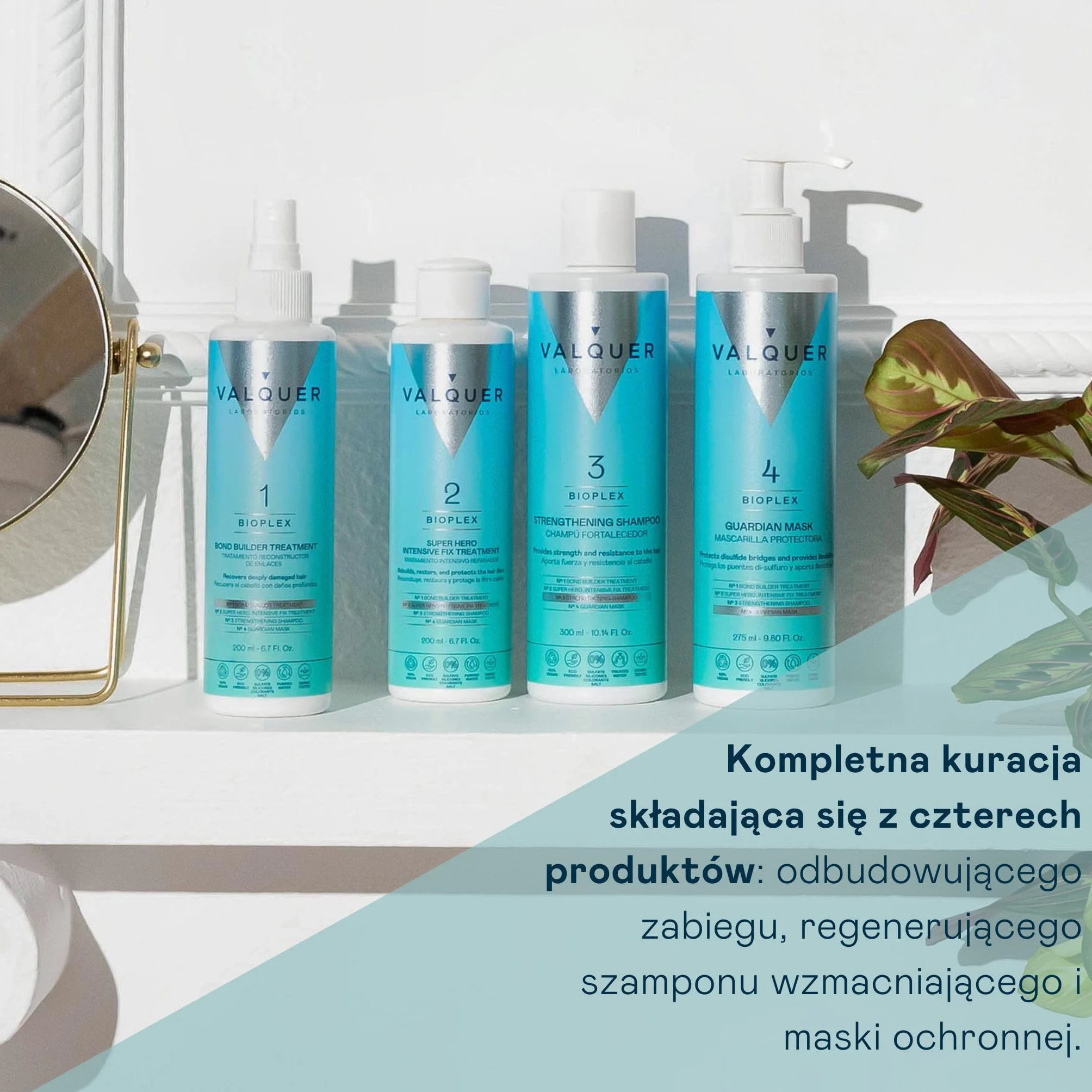 VALQUER Bioplex Zestaw Odbudowujący do Włosów | Kuracja Regenerująca i Ochronna do Włosów Zniszczonych | Profesjonalna Odbudowa Włókna Włosa | Wegański | 3 x 325 ml