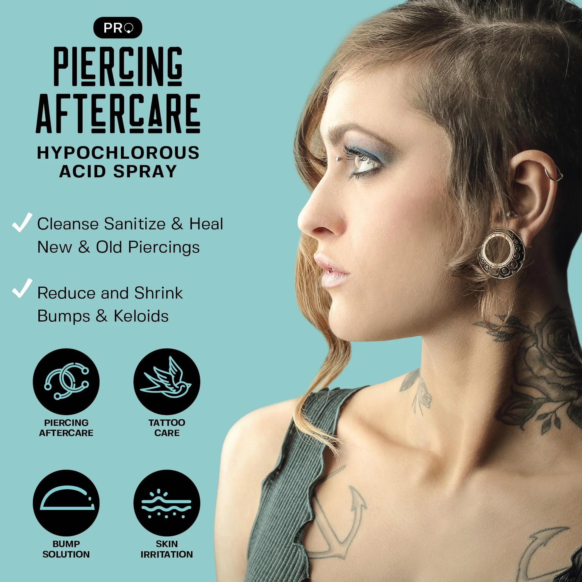 BASE LABORATORIES Piercing Aftercare Hypochlorous Acid Spray PRO – spray solankowy do czyszczenia uszu po przekłuciu