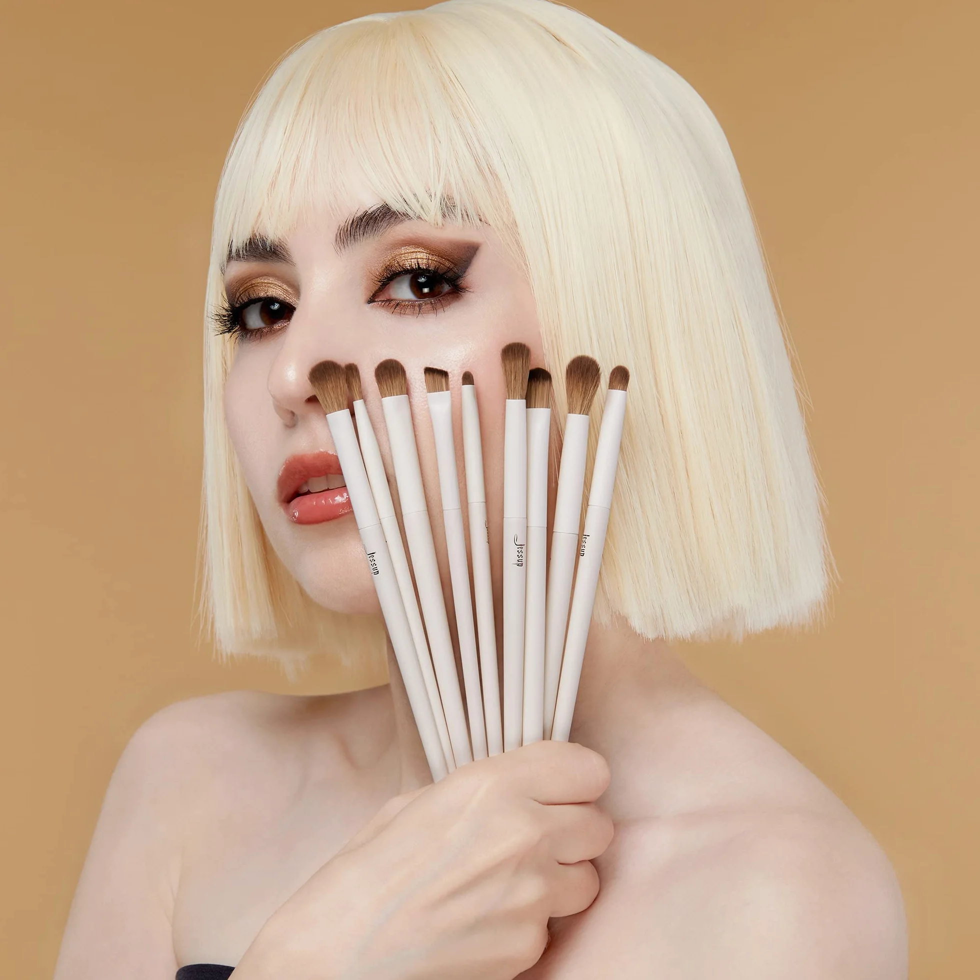 Jessup Precyzyjne pędzle do makijażu 10 szt. zestaw pędzli do makijażu oczu wysokiej jakości syntetyczny cień do powiek korektor eyeliner pędzel do mieszania brwi, jasnoszary T330