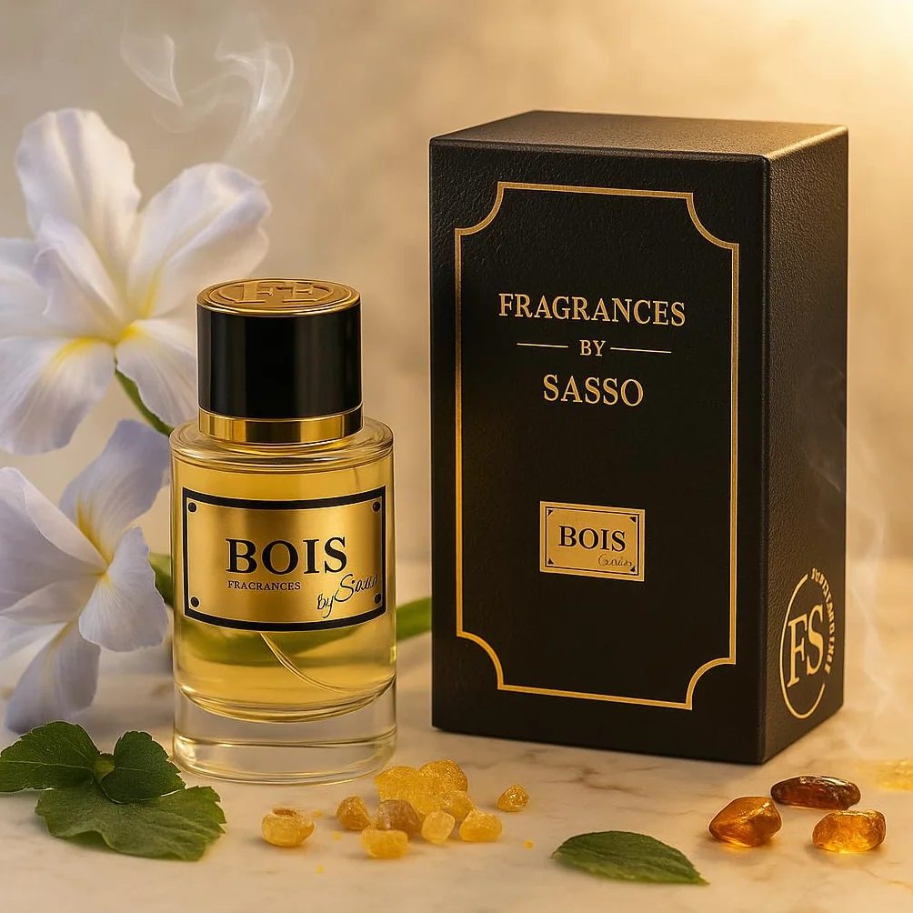 Perfumy Intense DREWNO FRAGRANCES BY SASSO Ekstrakt 50 ml + Piżmo 3 ml + 5 próbek Pudełko prezentowe