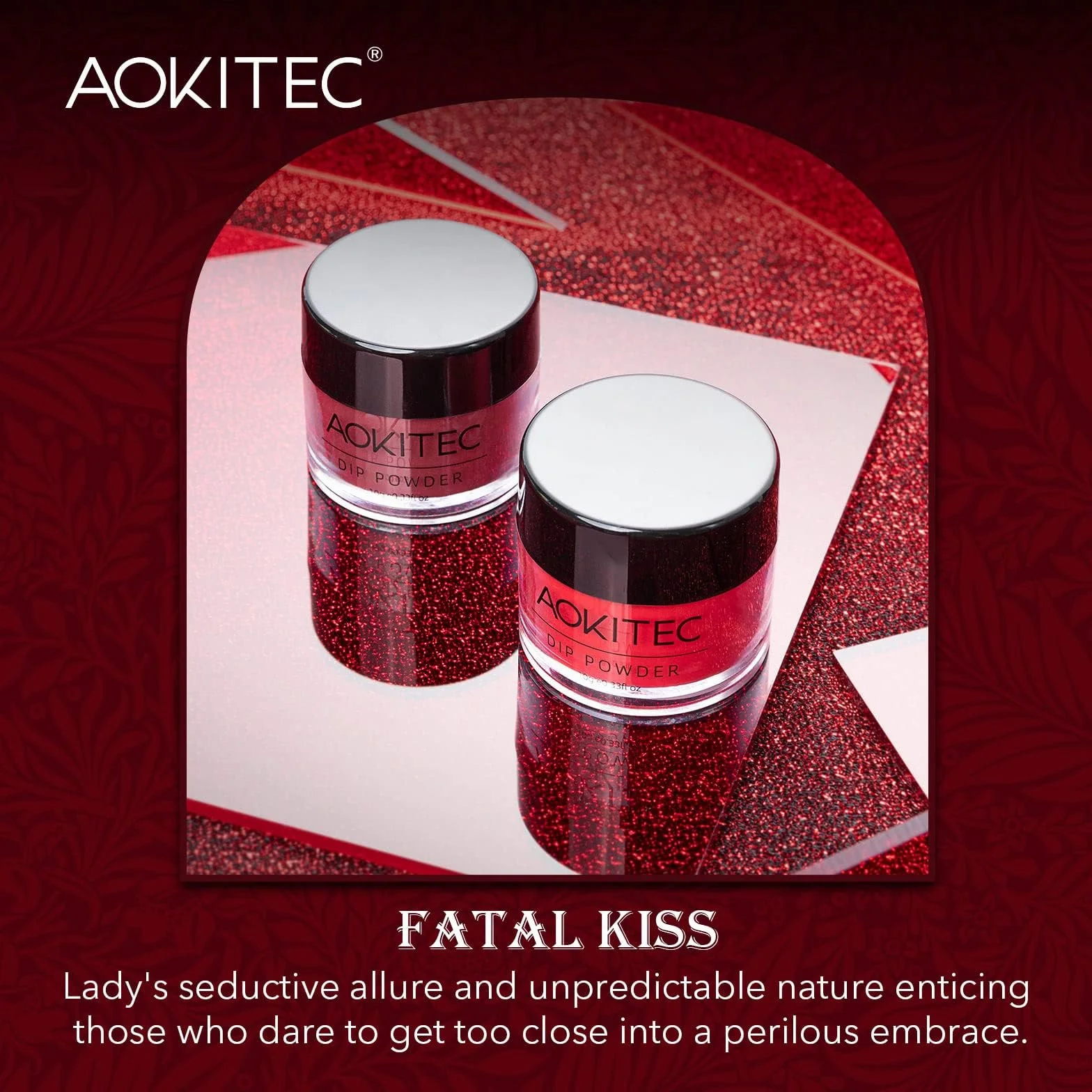 Aokitec Zestaw startowy do paznokci, 8 kolorów, kolekcja Fatal Kiss, akrylowy proszek do zanurzania, z bazą wierzchnią, aktywator, oszczędzanie pędzli, do francuskich paznokci, sztuki, manicure,