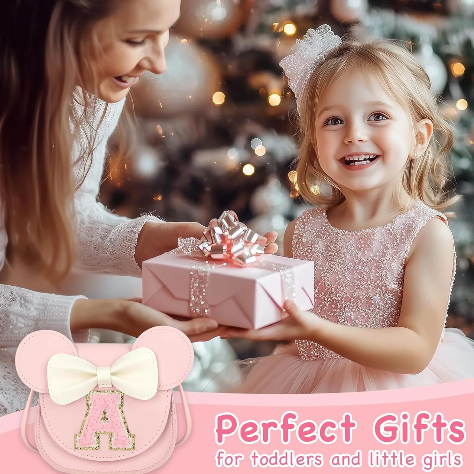 KU Prezent dla dziewczynki Little Mouse Ear Bow Crossbody Purse, PU mini torebka, torba na ramię dla dzieci, dziewczynek, małych dzieci w wieku 2-8 lat
