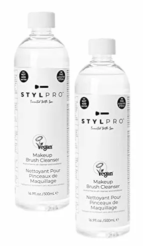 STYLPRO Płyn do czyszczenia pędzli do makijażu (2 x butelki 500 ml), płyn do czyszczenia pędzli do makijażu do użytku z naszą nagradzaną maszyną do czyszczenia pędzli do makijażu i suszarką, czyści