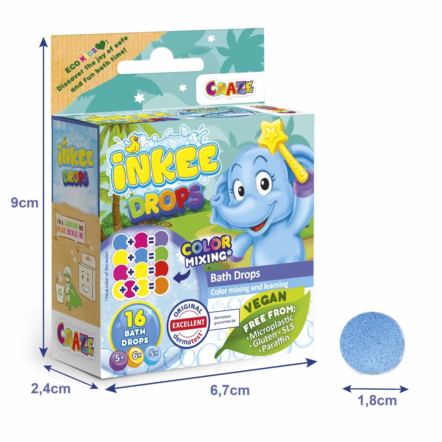 INKEE Bath Drops – 16 Tabletek do Kąpieli do Nauki Kolorów, Badefarby do Wanny dla Dzieci – Kolorowe Tabletki do Kąpieli w Magenta, Żółtym i Niebieskim, 1 Opakowanie