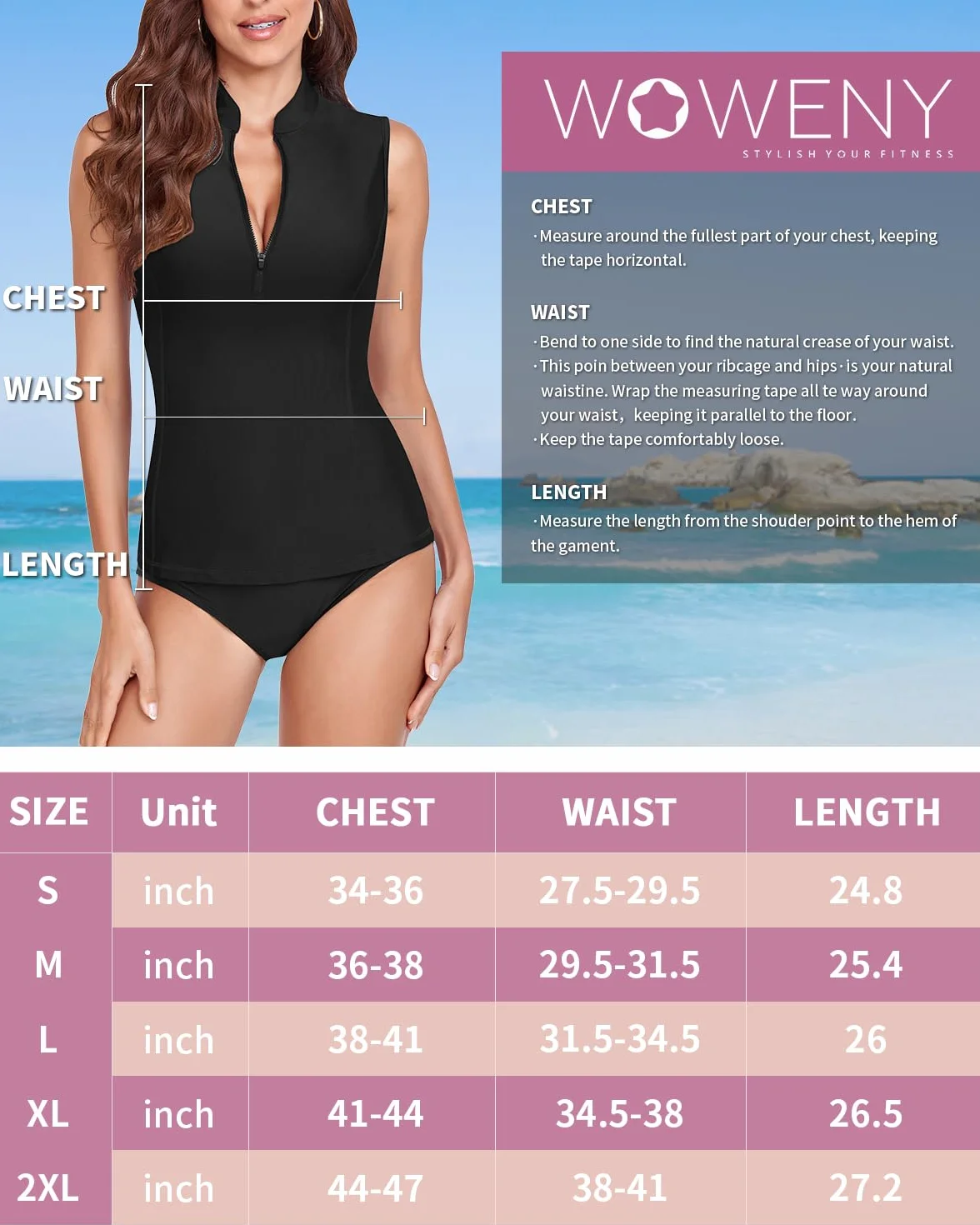 WOWENY Damska koszulka do pływania bez rękawów, tankini, damska koszulka kąpielowa, ochrona przed słońcem, moda kąpielowa, surfing, koszulka plażowa, kamizelka do pływania