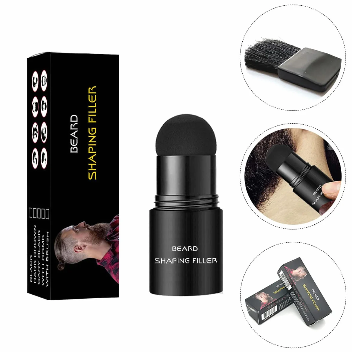 2 Zestawy puder do brody Kształtowanie brody Narzędzia do stylizacji brody Makijaż brody Gęsty zarost modelacja Korektor lokówki pręt wypełniający Człowiek podsadzkarz Plastikowy