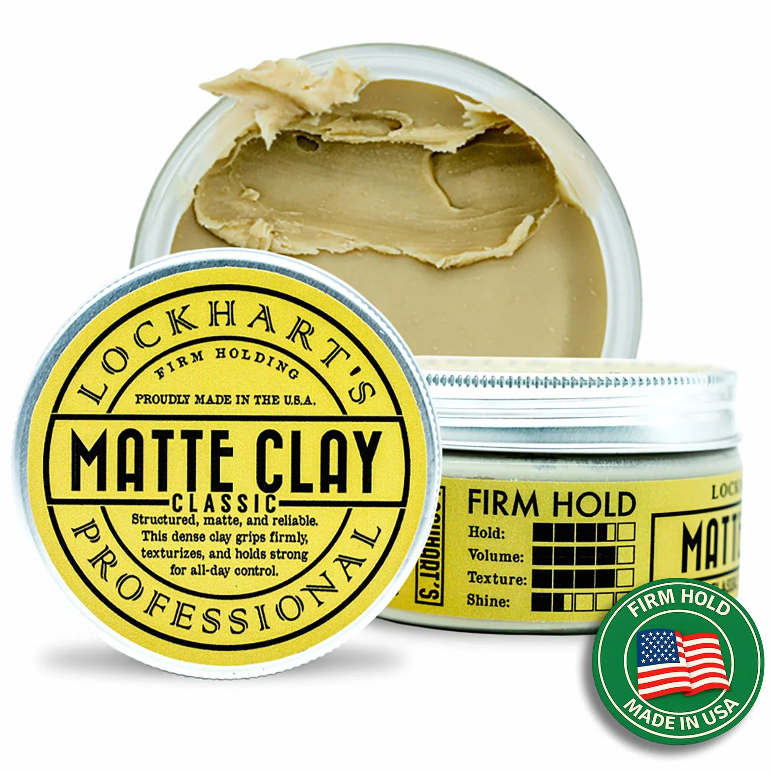 Lockhart's Professional Matte Clay – ręcznie robiona glinka do stylizacji z kaolinem i woskiem pszczelim, średni/mocny chwyt, naturalne matowe wykończenie