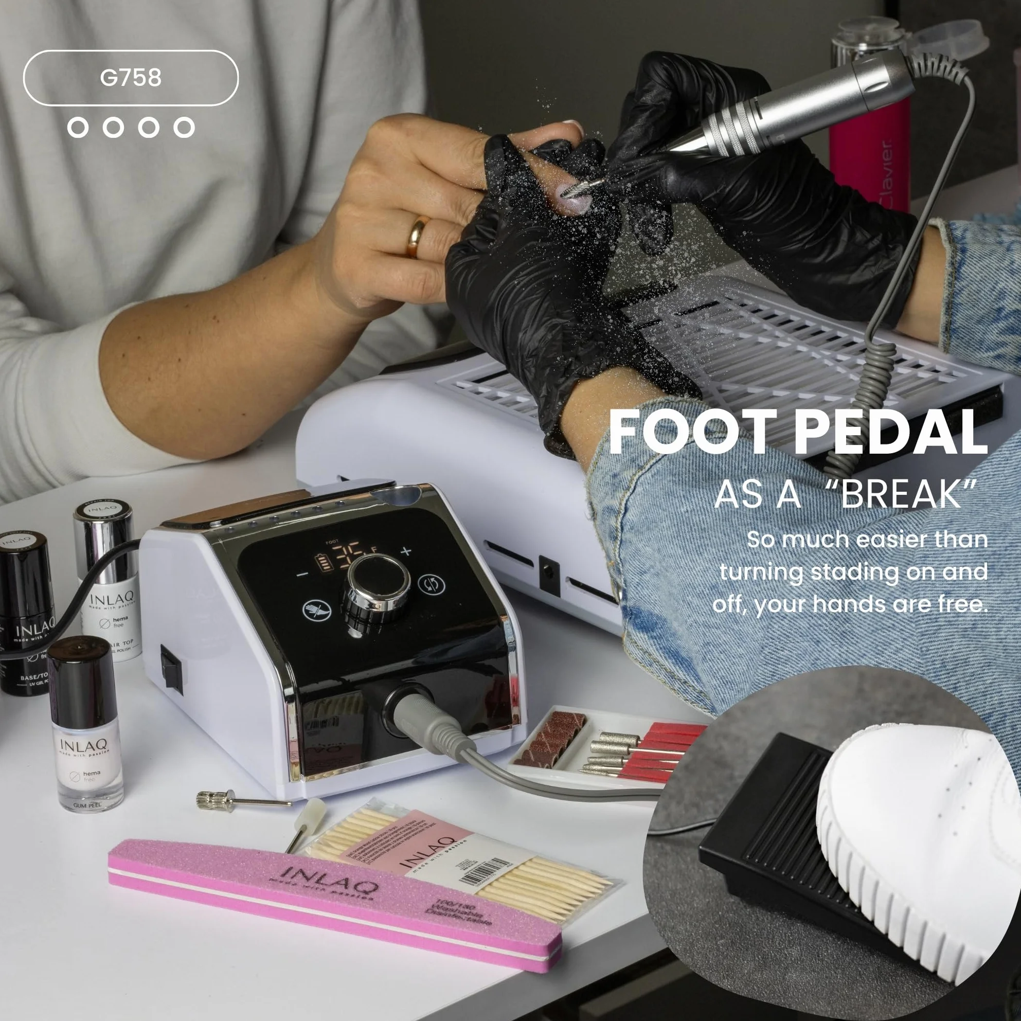 Frezarka do paznokci żelowych | Nail Drill 50 W | Elektryczny pilnik do paznokci | Zestaw do manicure i pedicure | Frezarka do paznokci z kablem | Frezarka do paznokci z pedałem nożnym |