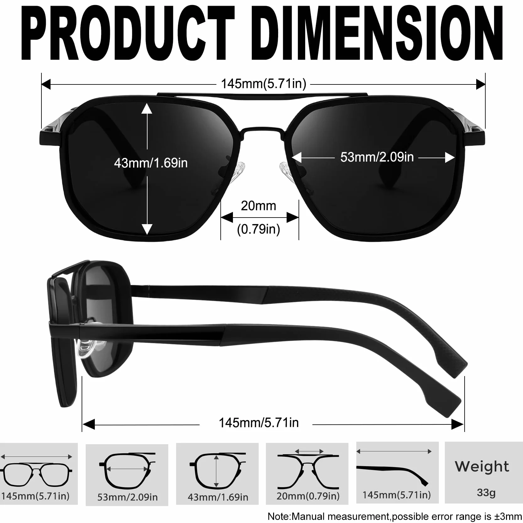 KANASTAL Okulary przeciwsłoneczne Męskie damskie Spolaryzowane UV400 Klasyczne Kwadratowe Metalowe Ramki Sunglasses z Miękkimi Zausznikami
