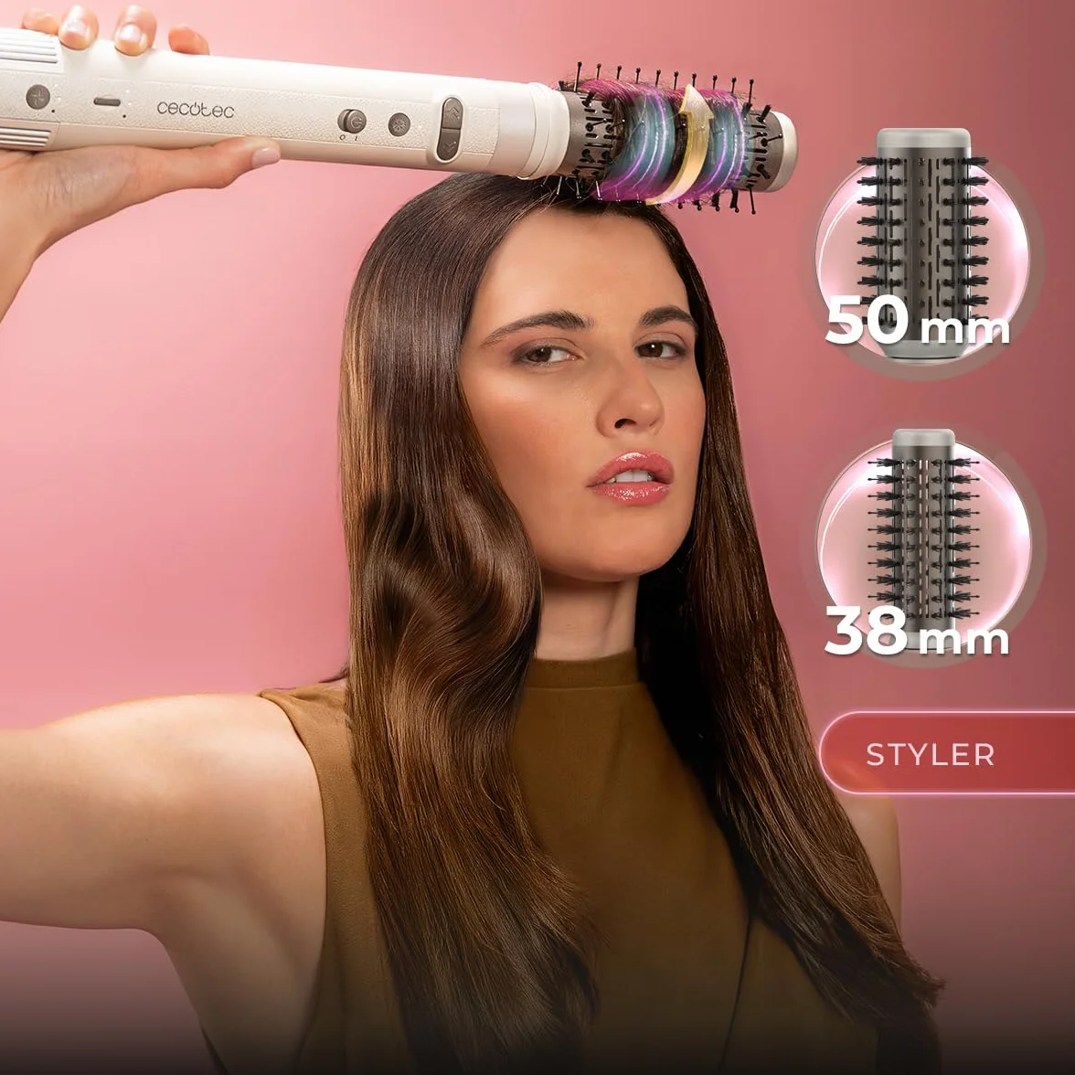 Cecotec Wielofunkcyjny styl do modelowania włosów, 8 głowic CeramicCare 8in1, AirGlam Gyro. 1500 W, gładki, kształtujący i pętelkowy, bezszczotkowy silnik, funkcja obrotowa i powłoka ceramiczna i