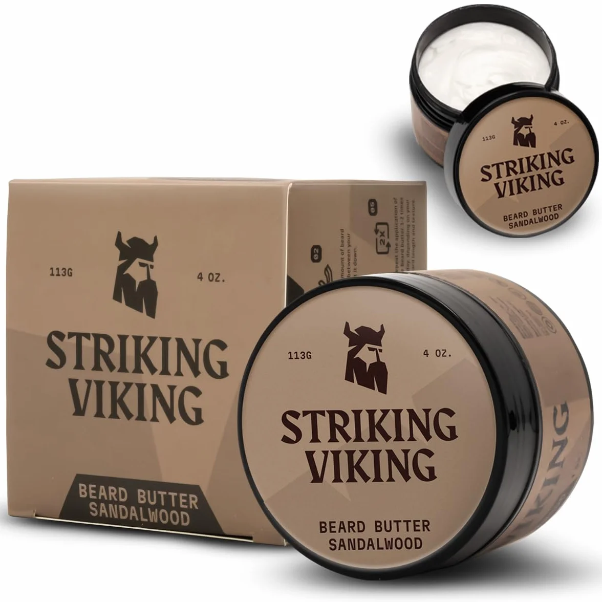 Striking Viking Miękki balsam do brody, 113 g, 1 szt., drzewo sandałowe, zrównoważona tekstura wosku do trzymania i brody, odżywcza odżywka i zmiękczacz do włosów twarzy - wszechstronny balsam do