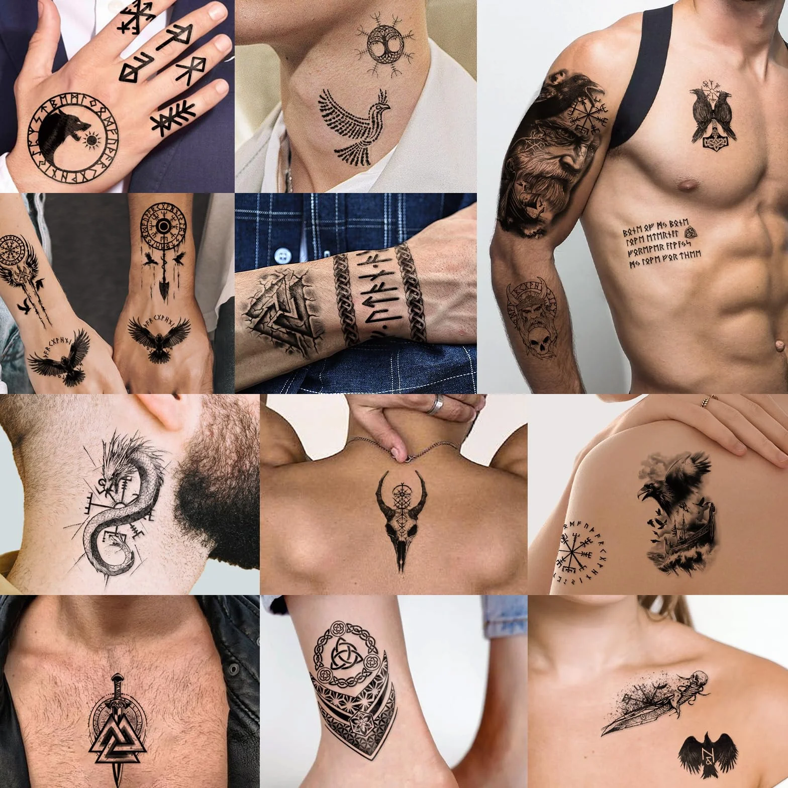 Tymczasowe tatuaże nordyckie 77 arkuszy wilk tygrys lew orzeł szkielet czaszka czarny plemienny