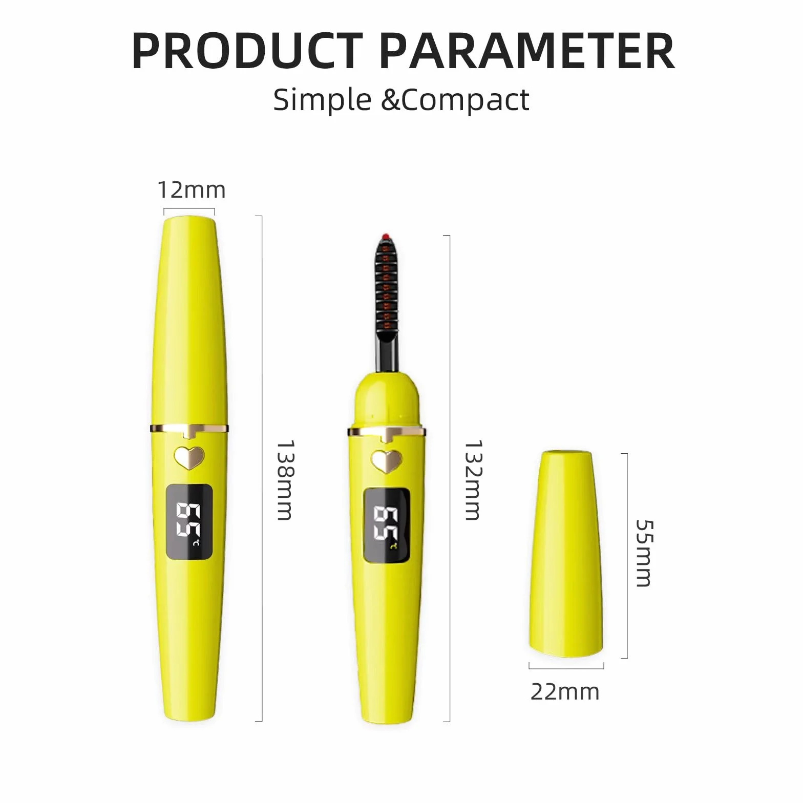 Podgrzewana lokówka do rzęs, elektryczna lokówka do rzęs, regulowana regulacja temperatury, wyświetlacz LED (Kolor żółty, X8-132MM)