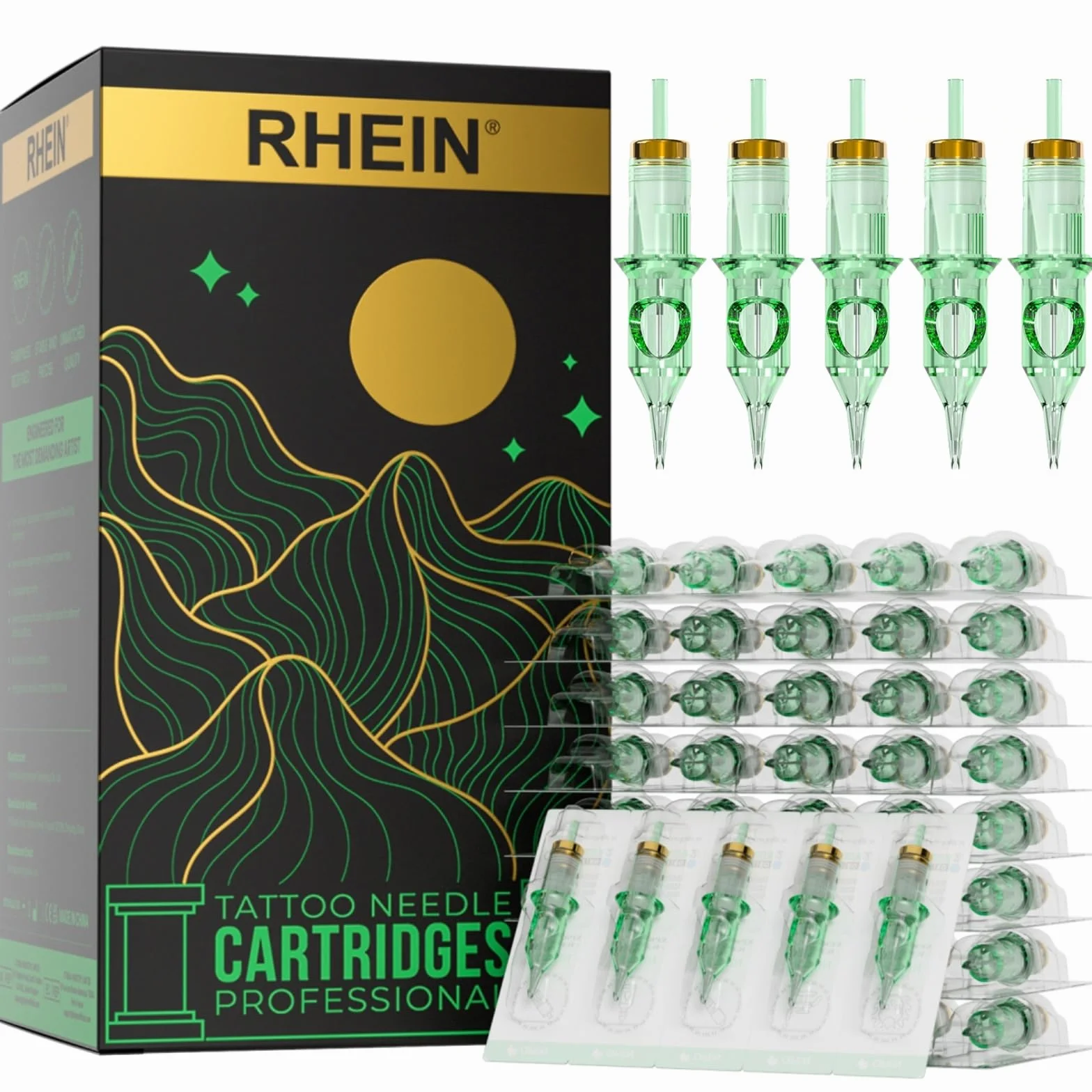 RHEIN Disposable Cartridges Set Mixed 50PCS #10 Bugpin okrągły Magnum 7RM 9RM 11RM 13RM 15RM 15RM akcesoria dla początkujących i artystów EN02R-50KIT-T