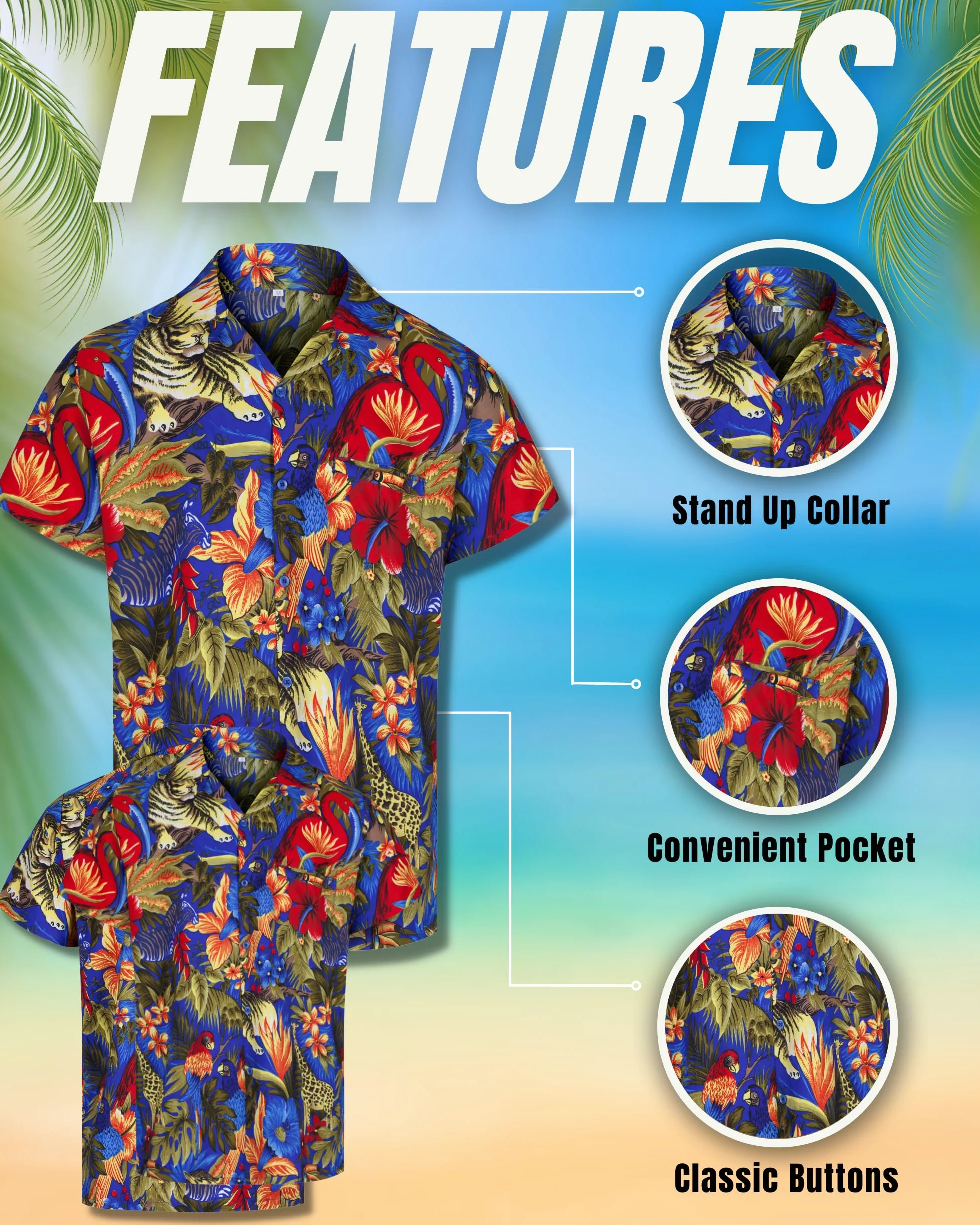 Hawaii Hemd Männer – Kurzarmhemd Herren – Magnum Hawaiihemd Kurzarm –Leichtes Sommerhemd mit Dschungel-Print als Mallorca Party Outfit, Sommerparty oder Festival Outfit, Dart Shirt