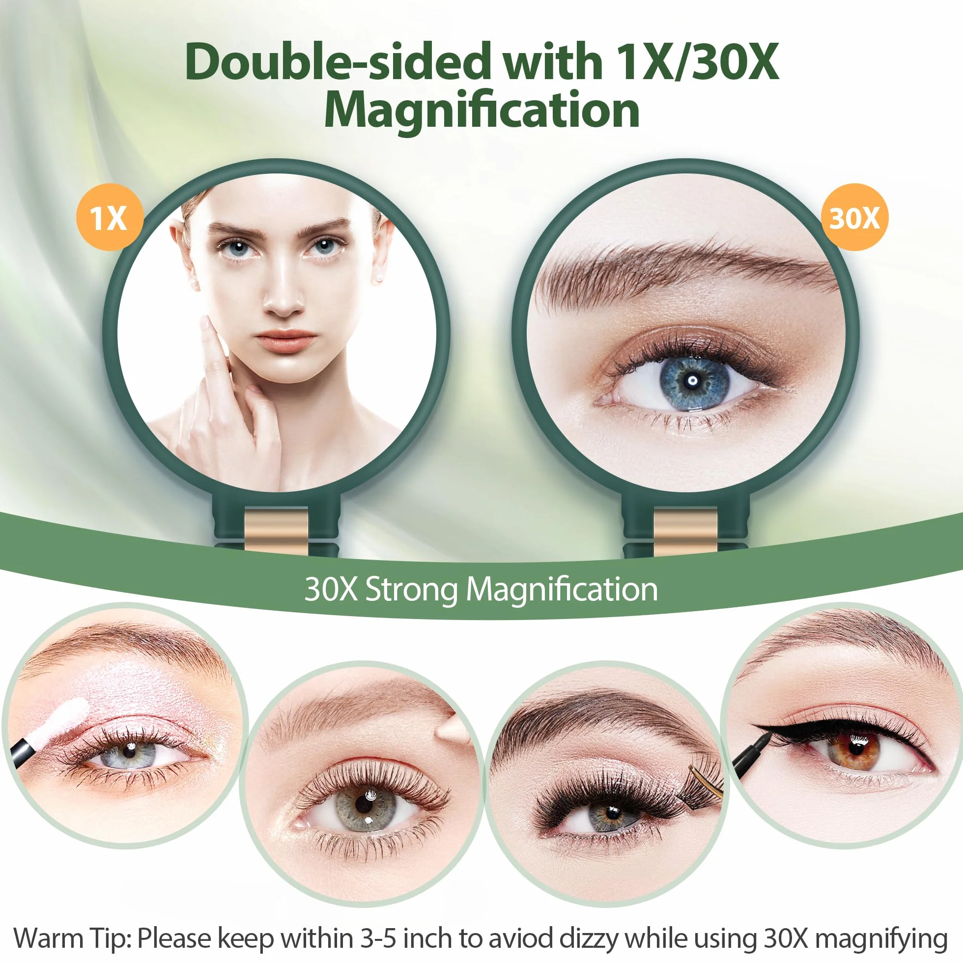 MIYADIVA Dwustronne lusterko powiększające 30X/1x z regulowanym uchwytem 360°