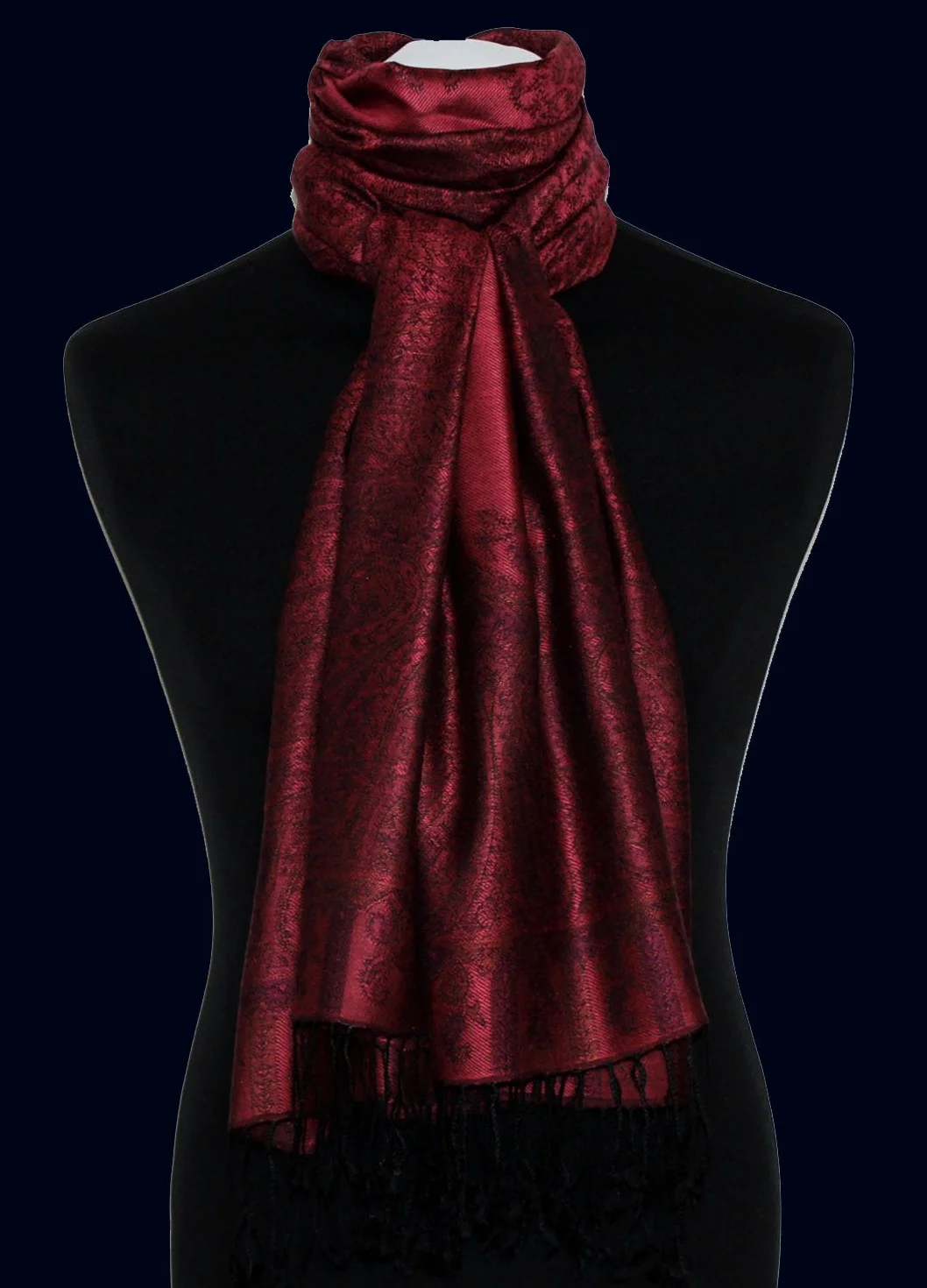 LORENZO CANA Włoski szalik paszmina szal 180 cm x 71 cm Paisley ciemnoczerwony fioletowy 781588