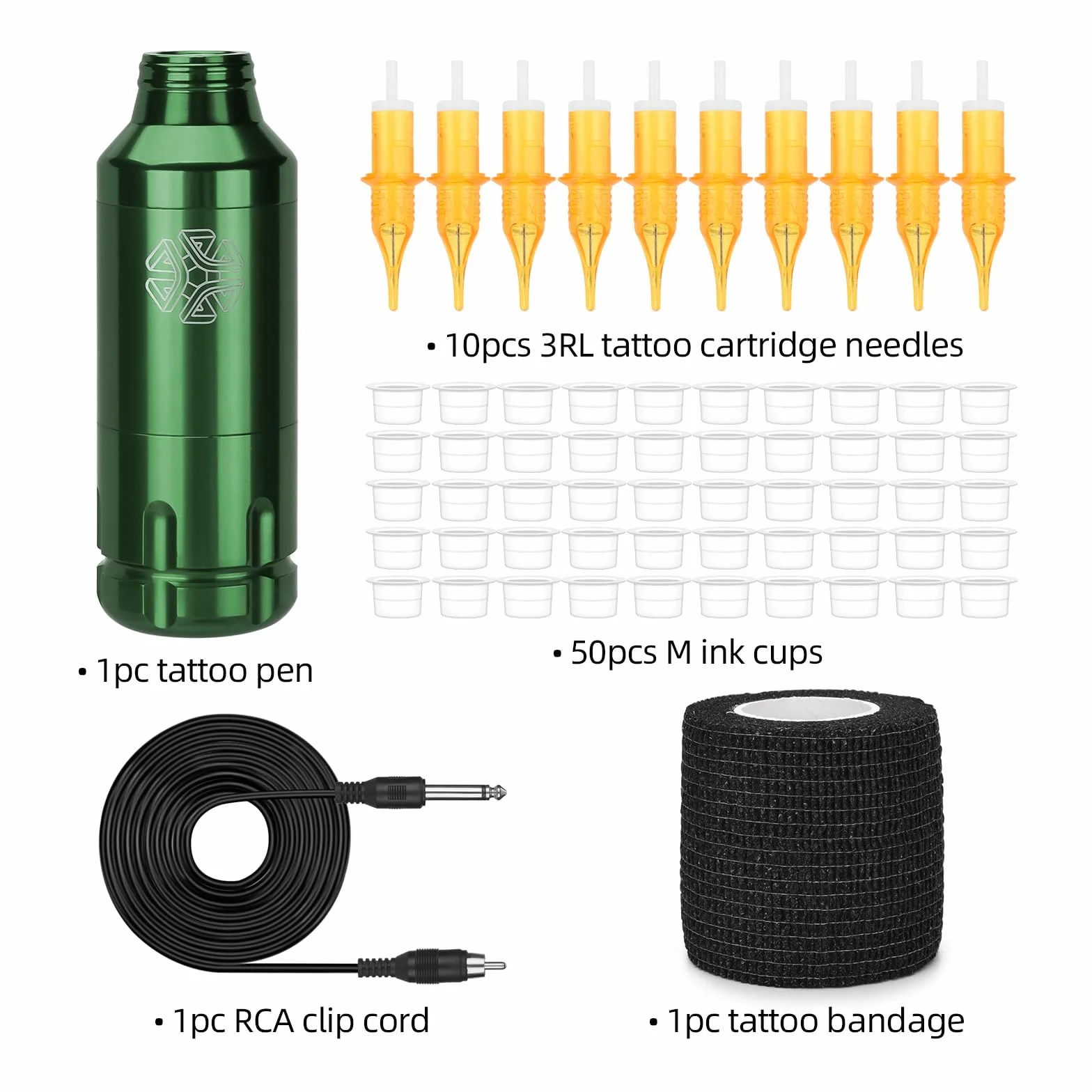 ATOMUS Professional Tattoo Pen Kit Rotary Tattoo Machine Kit 31.5mm Diameter Tattoo Gun 10pcs 3RL Cartridge Needles 50pcs M Ink cups