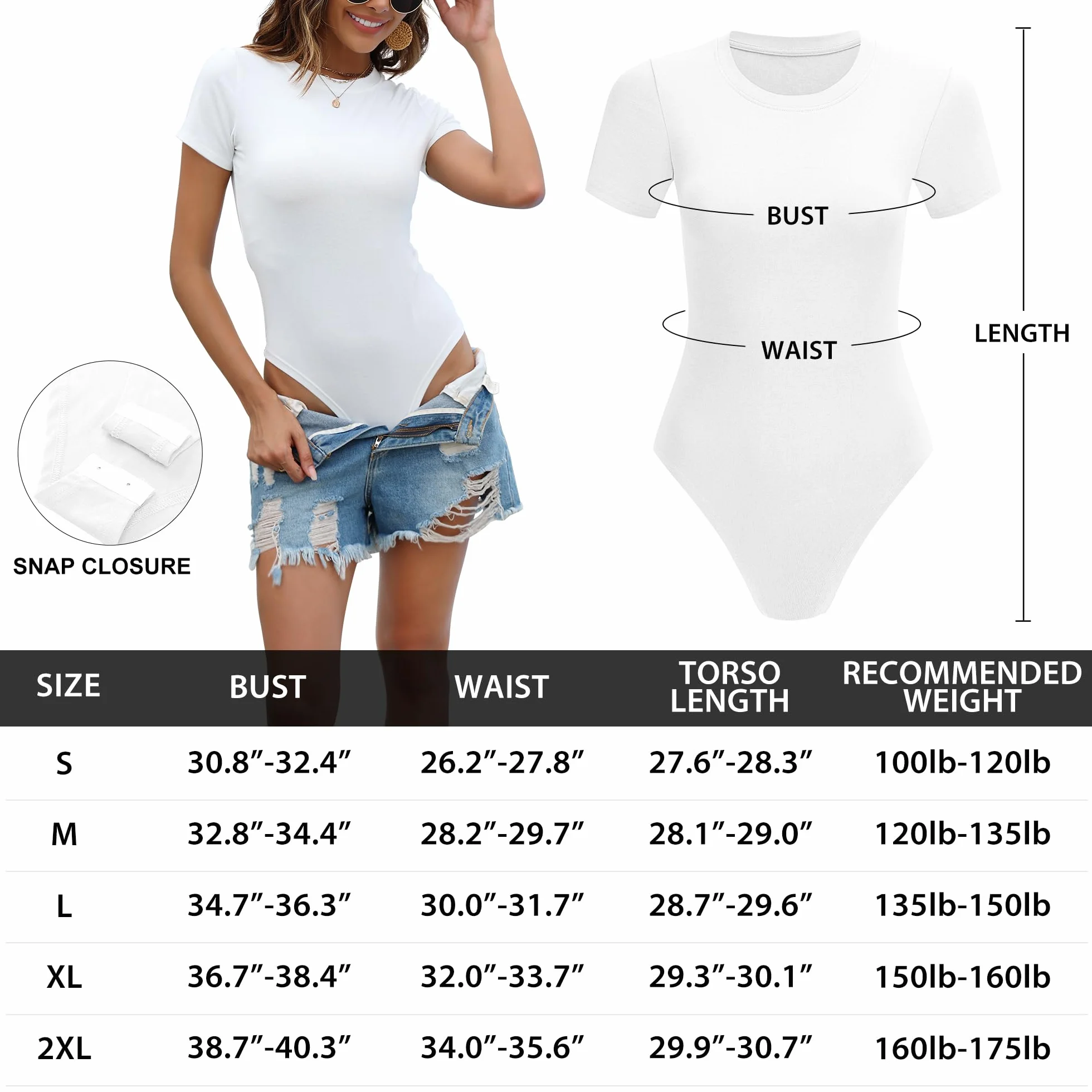MLYENX 5-pak body dla kobiet z krótkim rękawem okrągły dekolt na co dzień rozciągliwy podstawowy t-shirt body topy