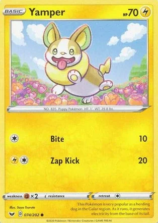 Pokemon Single Card YAMPER 074/202 SWORD & SHIELD Base