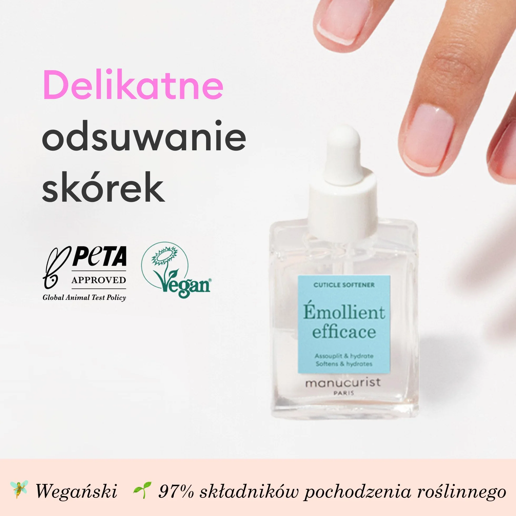 Manucurist - Skuteczny zmiękczacz do paznokci i skórek paznokci – płyn do usuwania skórek – żel 9-free, 97% na bazie bio- pielęgnacja paznokci – 15 ml