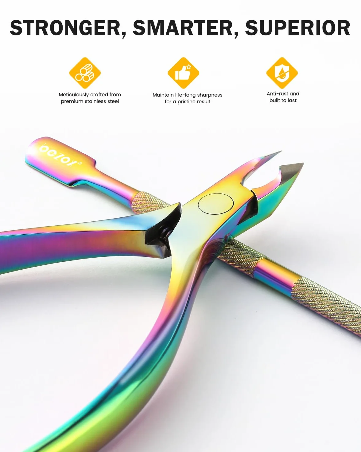 BEZOX Obcinacz do skórek z zestawem odpychacza do skórek - Precyzyjny szczypce do skórek i zestaw do czyszczenia pod paznokci do salonu lub użytku domowego - Surgical Grade Stainless St