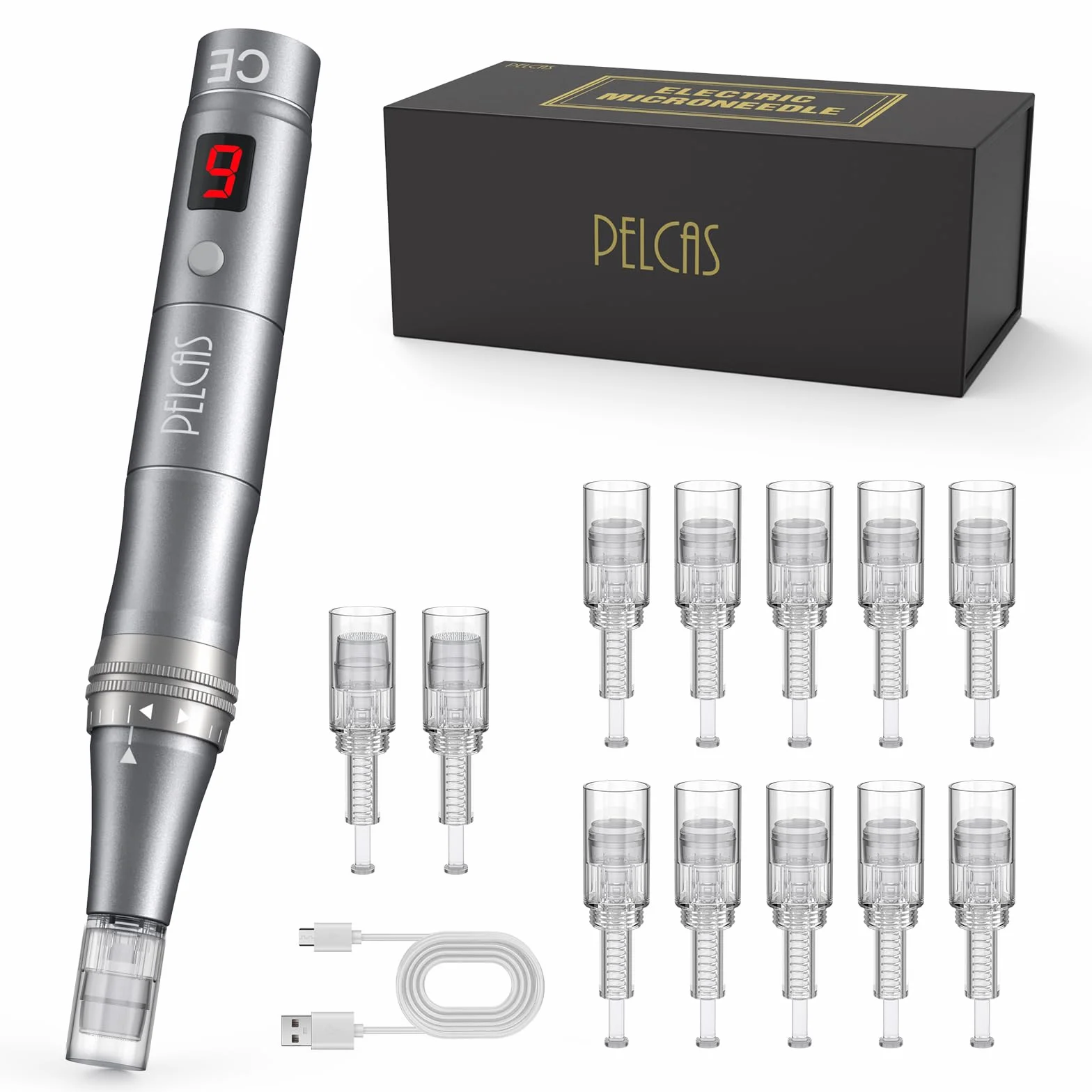 PELCAS 9-biegowy Beauty pen z wyświetlaczem LCD Beauty pen z 12 wkładami typu C z akumulatorowym Beauty pen -czarny