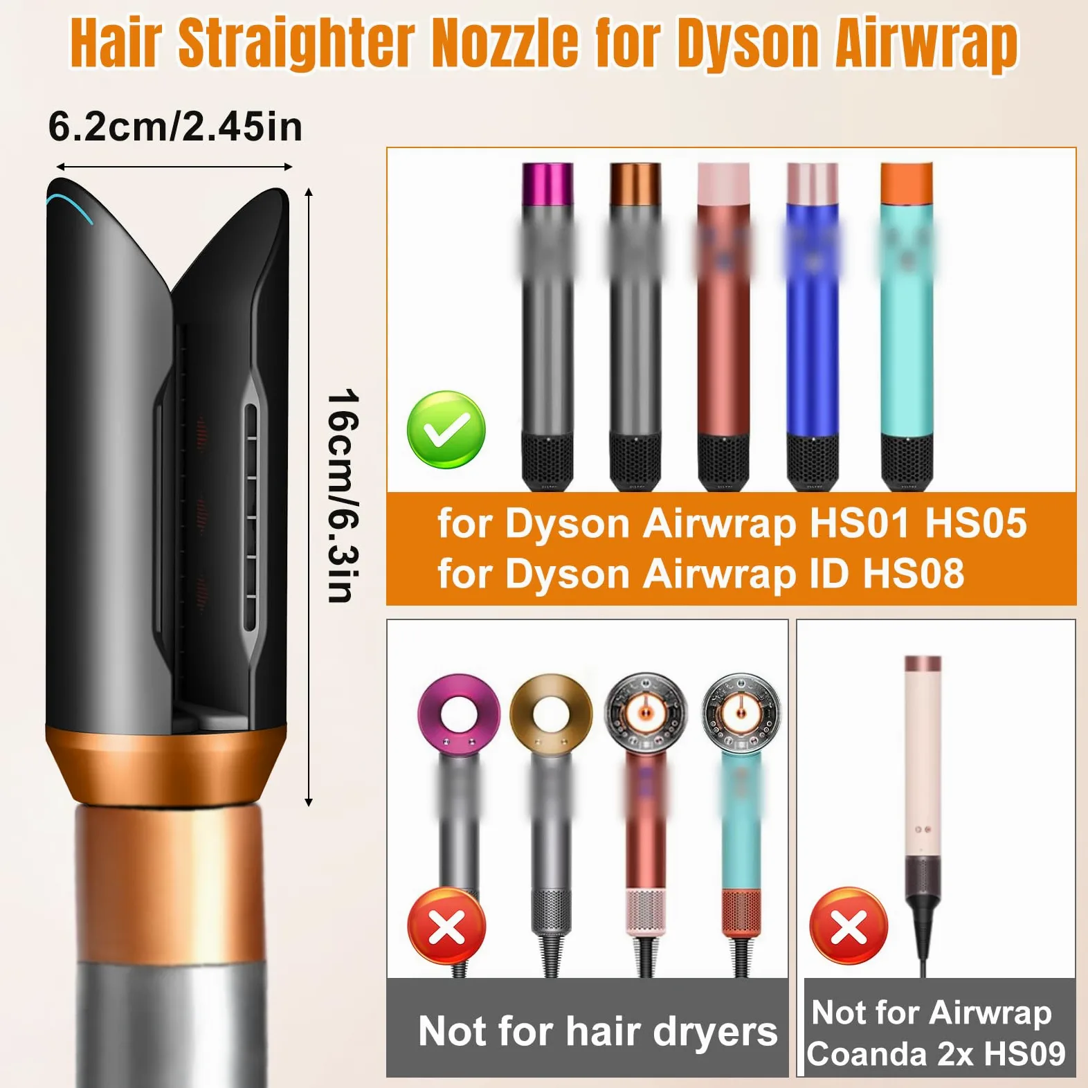 Dyfuzor do lokówek i wygładzania do Dy-son Airwrap HS01 HS05 HS08, dyfuzor wygładza i stylizuje włosy za pomocą samego strumienia powietrza (złoty)