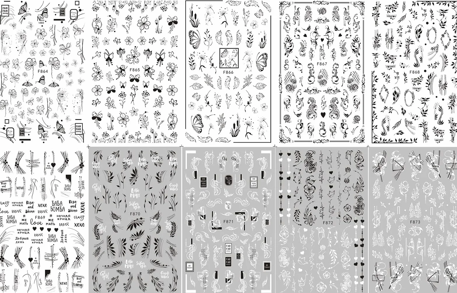 JMEOWIO kwiaty Naklejki na Paznokcie 10 Arkuszy Nail Art Sticker Samoprzylepne Naklejek na Paznokcie Dekoracji Paznokci