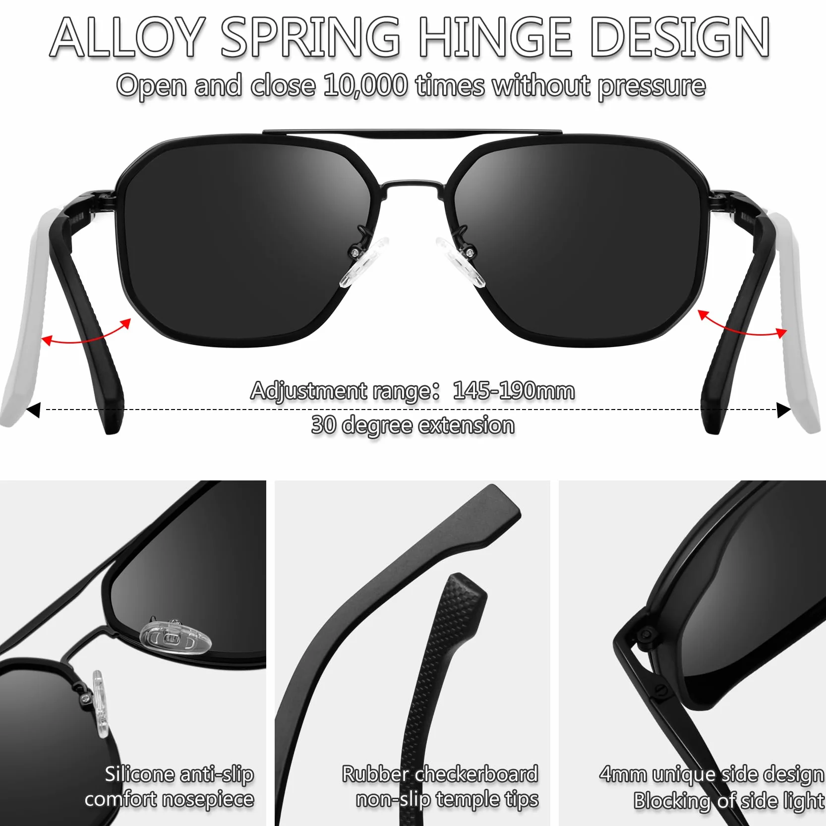 KANASTAL Okulary przeciwsłoneczne Męskie damskie Spolaryzowane UV400 Klasyczne Kwadratowe Metalowe Ramki Sunglasses z Miękkimi Zausznikami