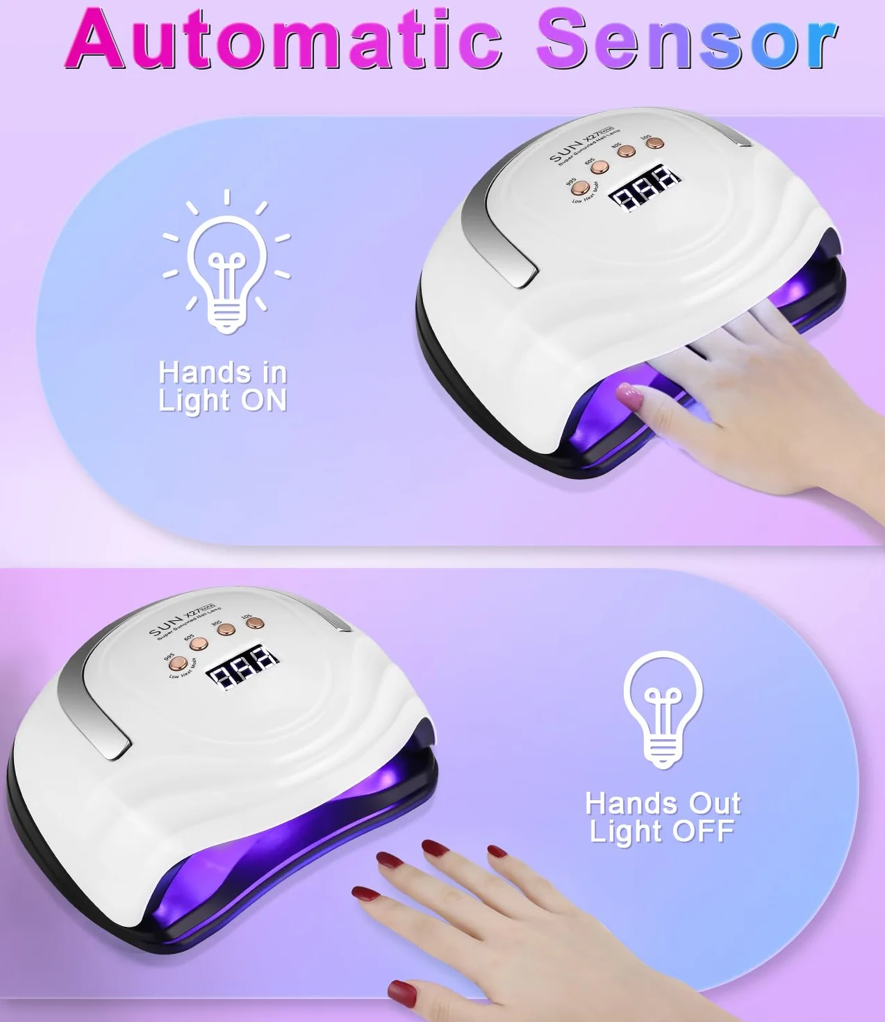 Lampa żelowa UV LED, 380 W, profesjonalna automatyczna suszarka do paznokci, 81 diod LED, szybkoschnąca, duży ekran LCD, 4 timery 10s/30s/60s/99s do półtrwałych lakierów, żelu i lakierów
